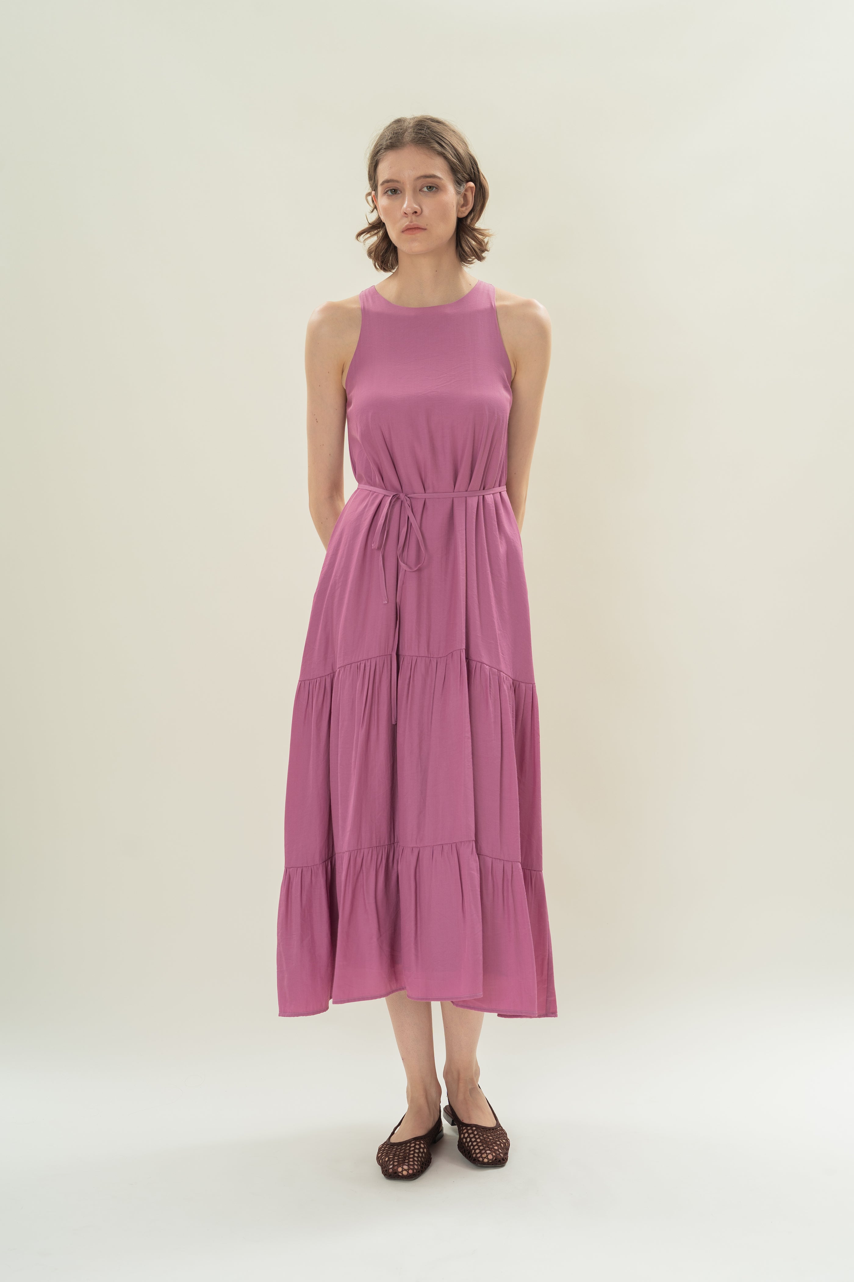 Cotton Blend Tiered Maxi Dress in Hibiscus