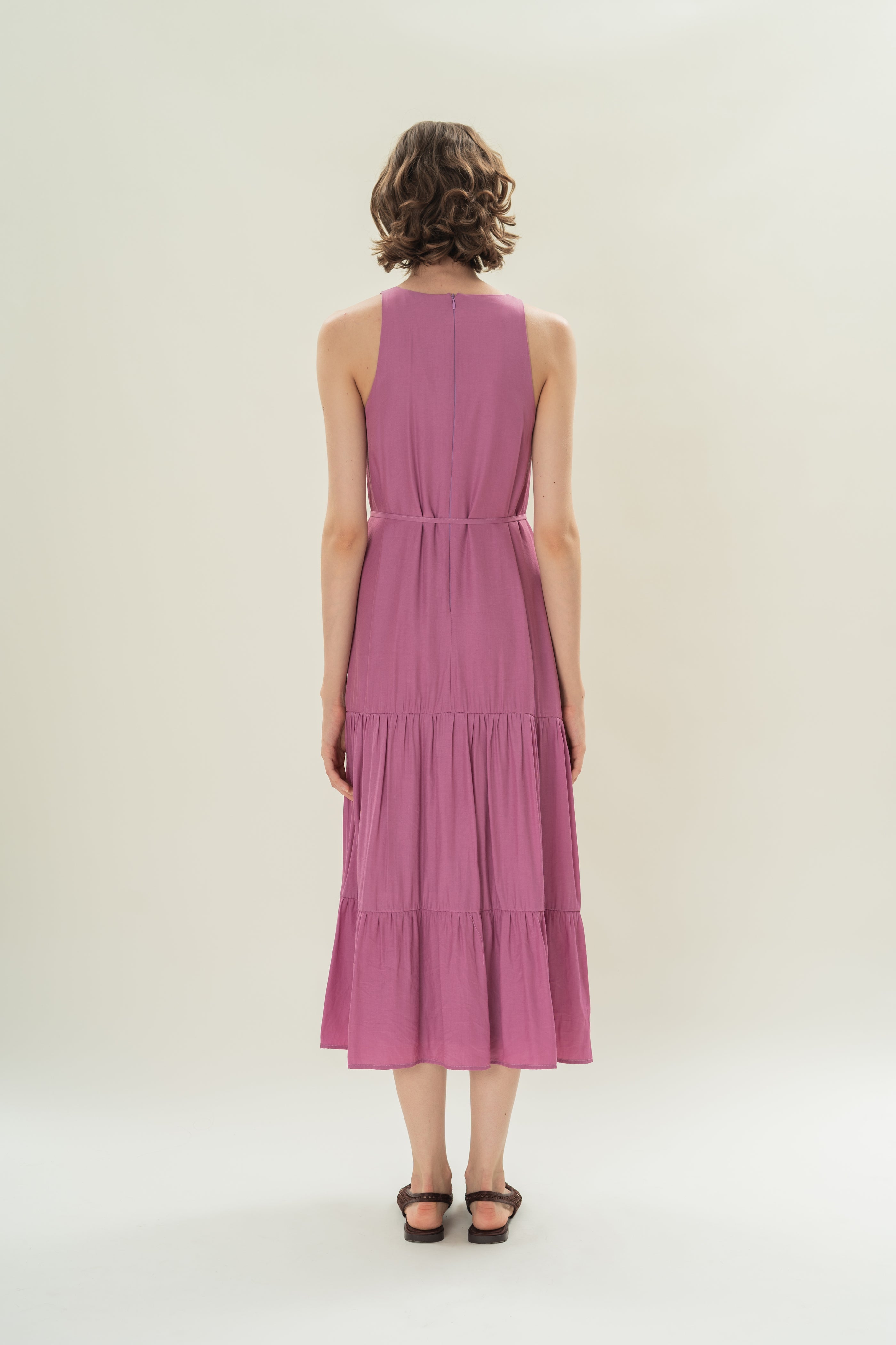 Cotton Blend Tiered Maxi Dress in Hibiscus