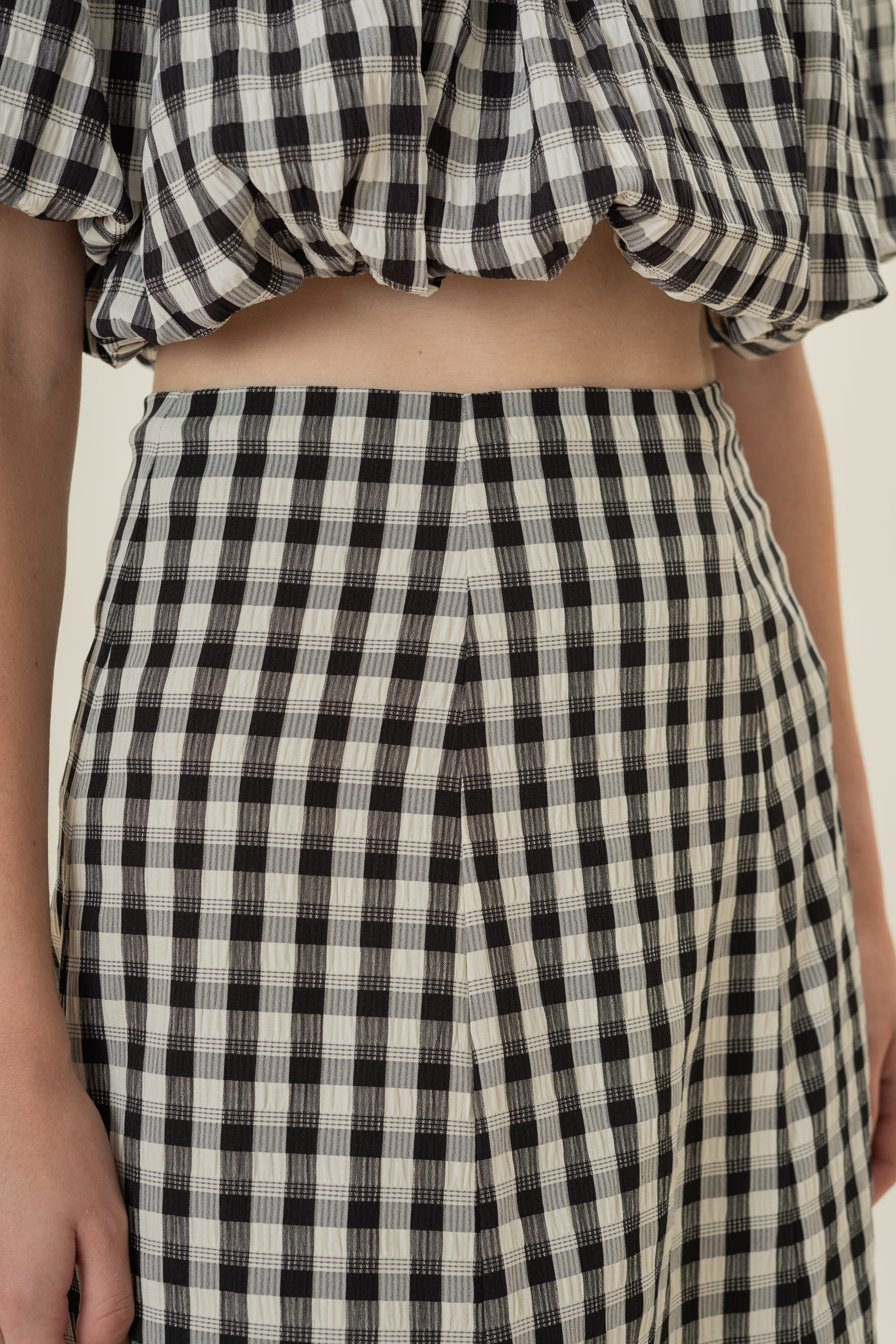Gingham Skirt with Slit in Black Gingham