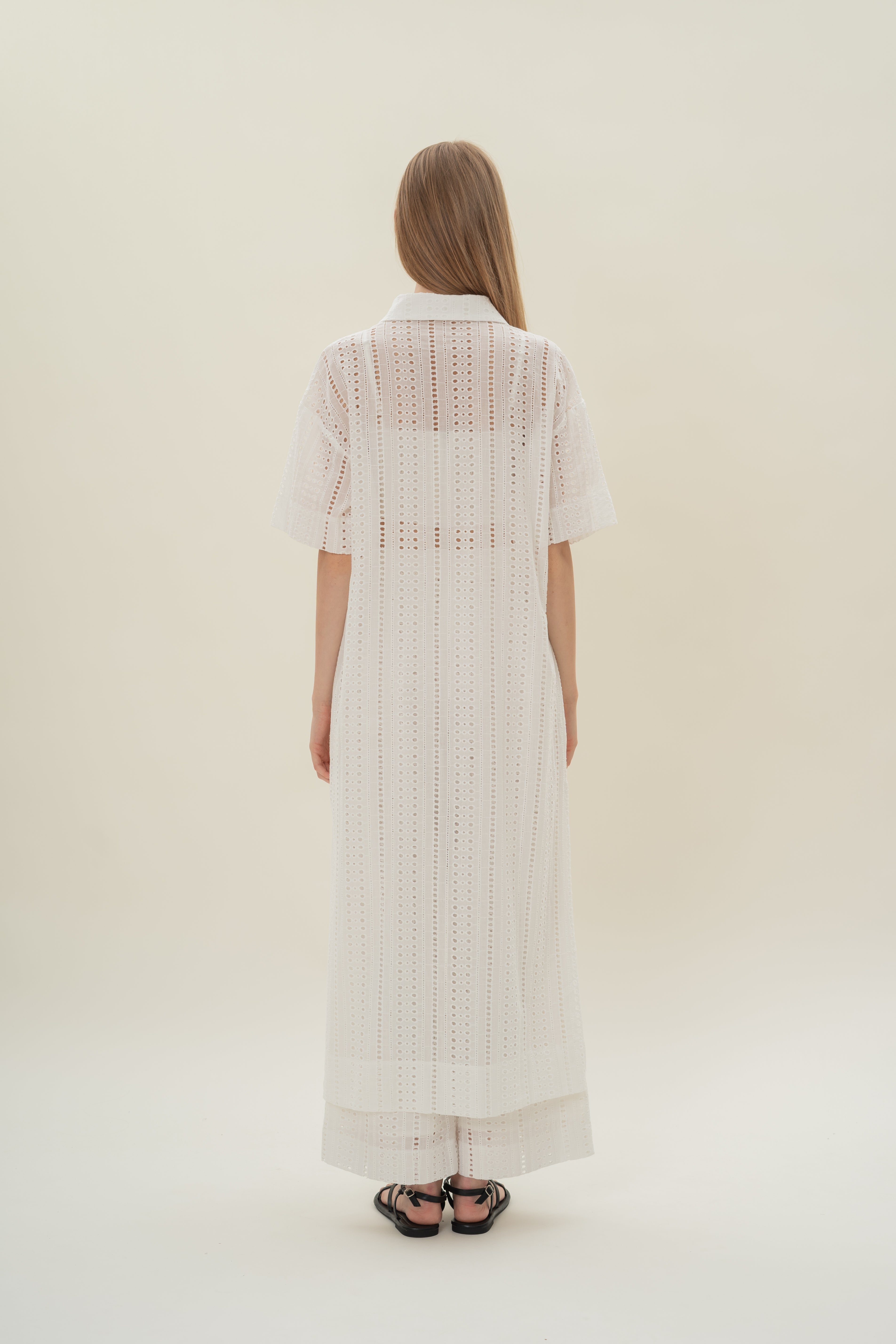 Peru Broderie Anglaise Long Overshirt in White
