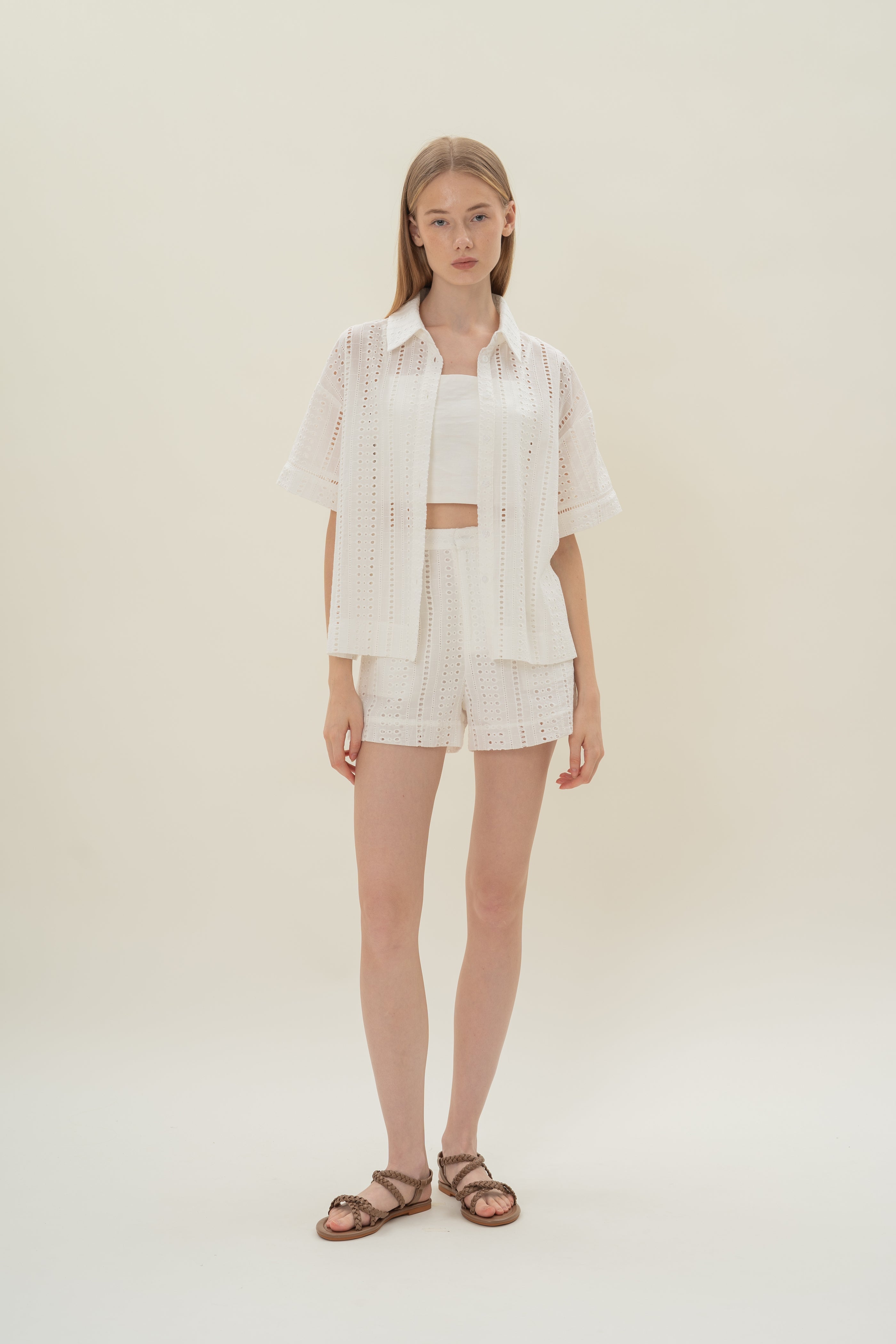 Peru Broderie Anglaise Relaxed Overshirt in White