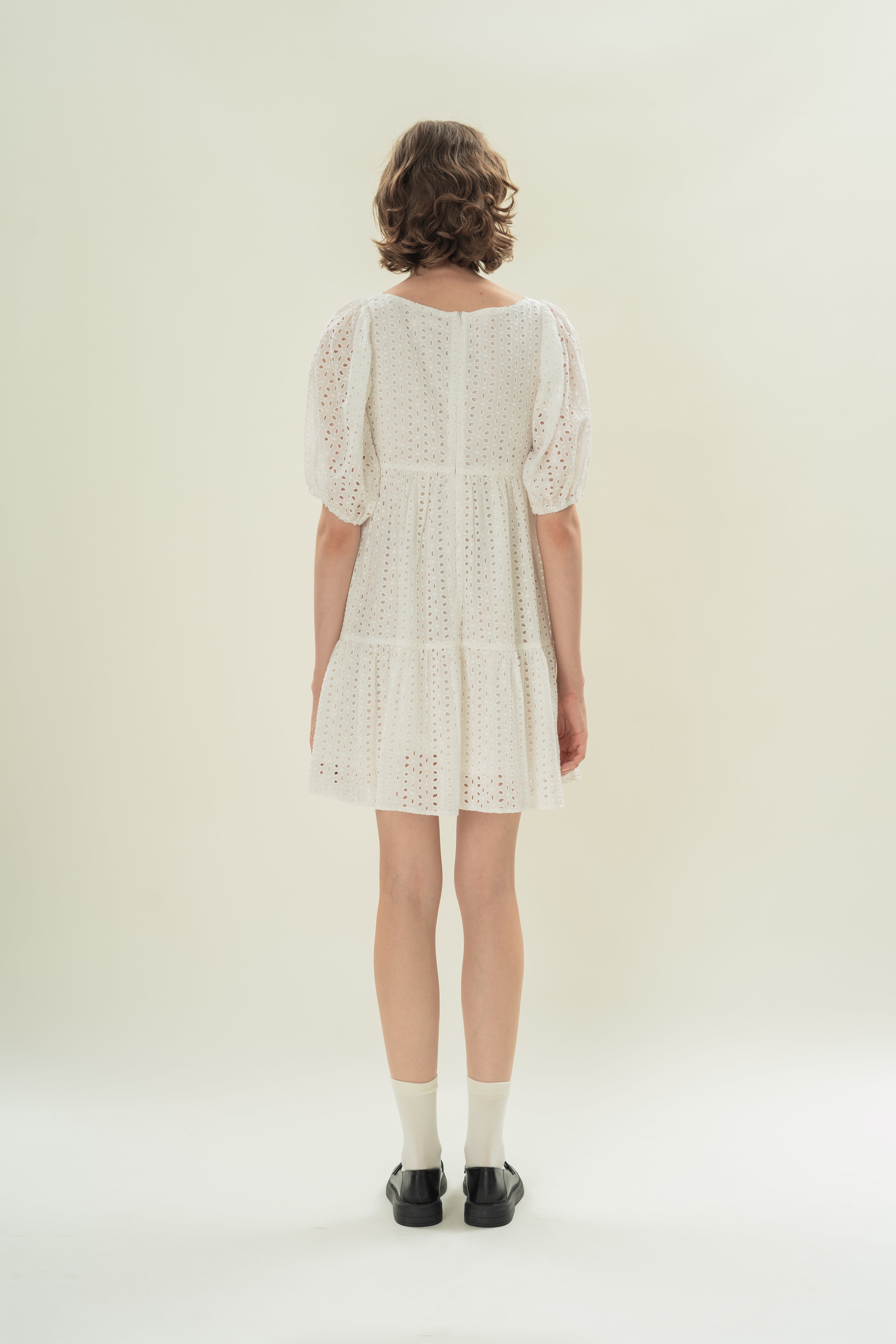 Broderie Square Neck Mini Dress in White