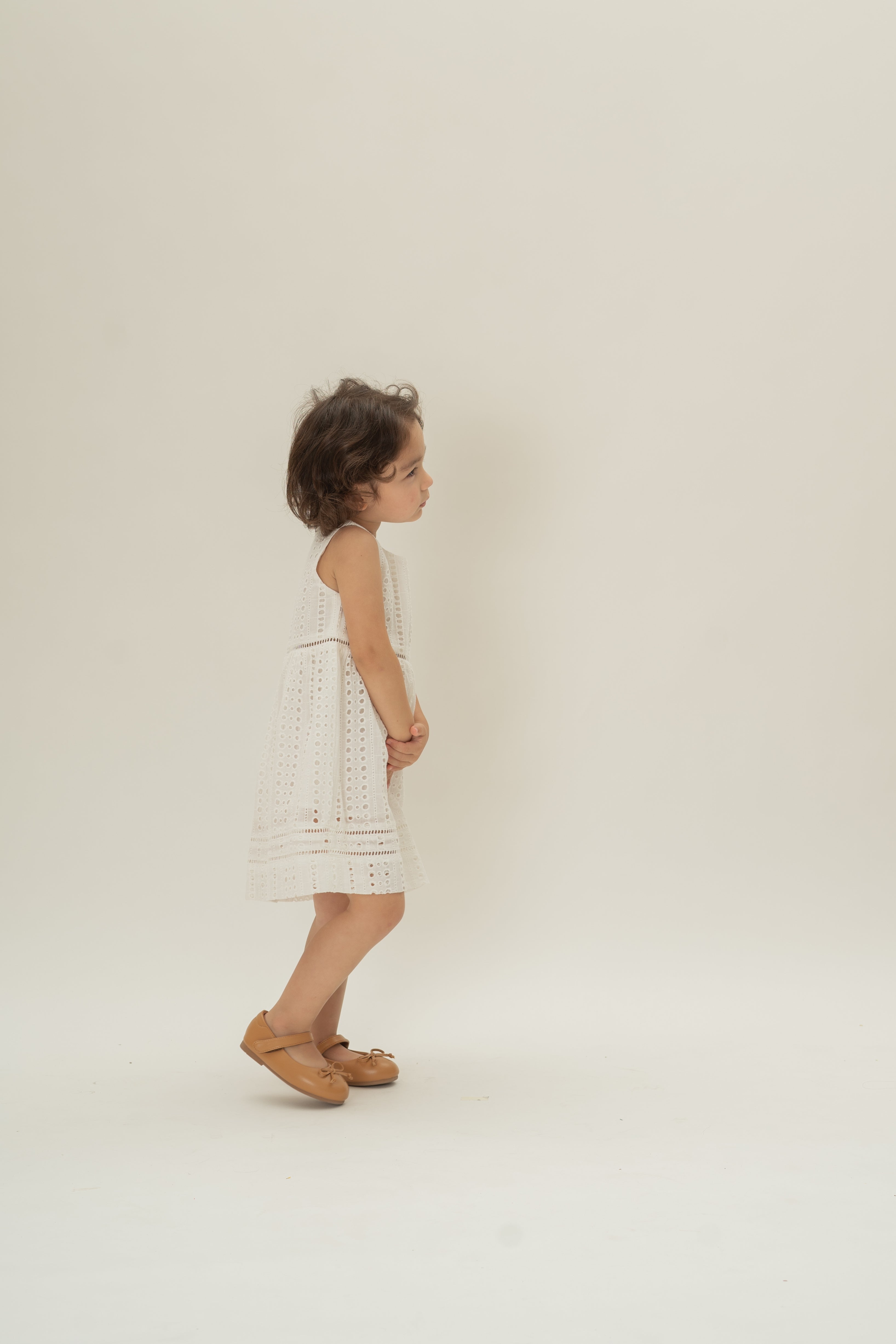 Mini Broderie Anglaise Gathered Waist Dress in White