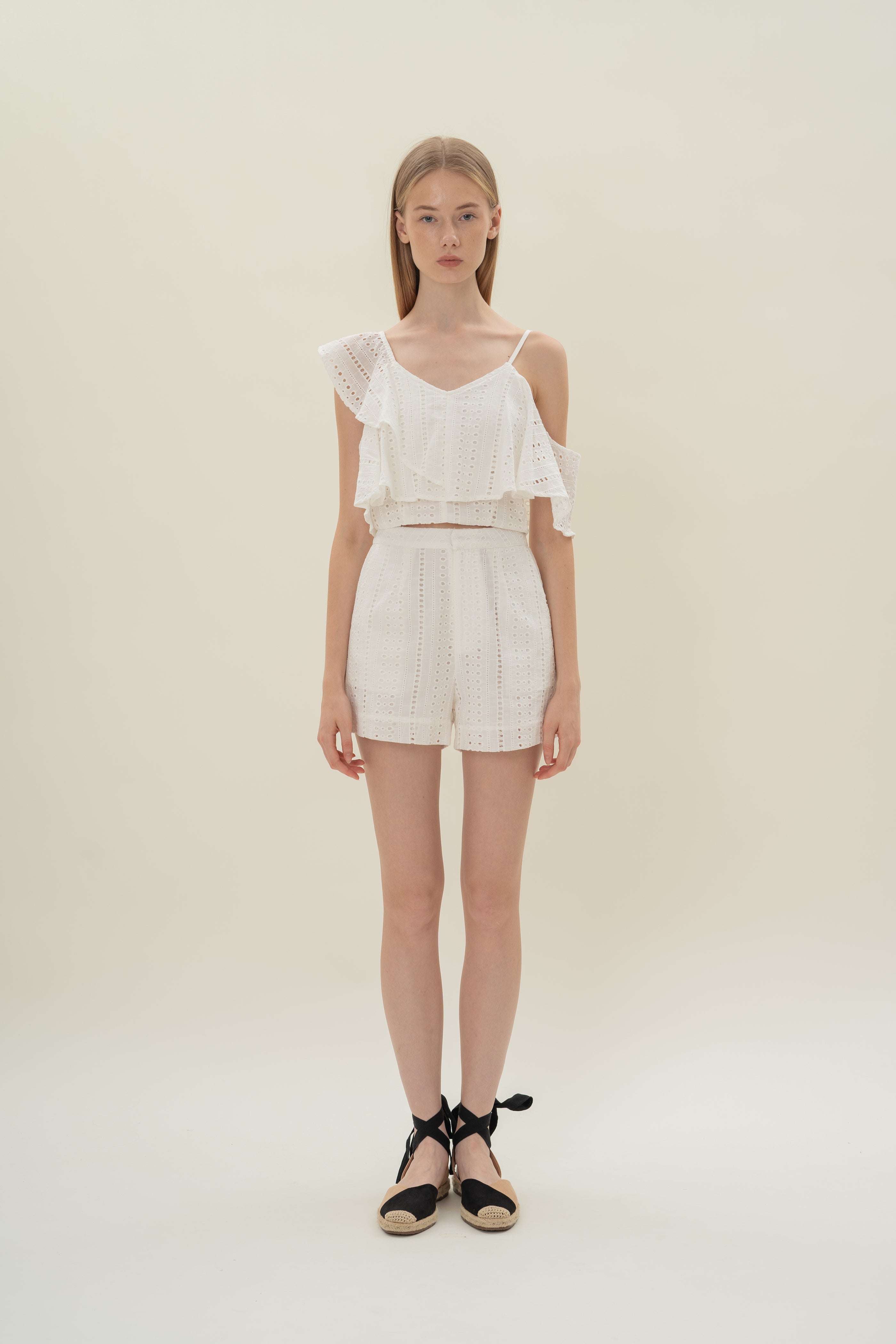 Peru Broderie Anglaise Asymmetrical Top in White