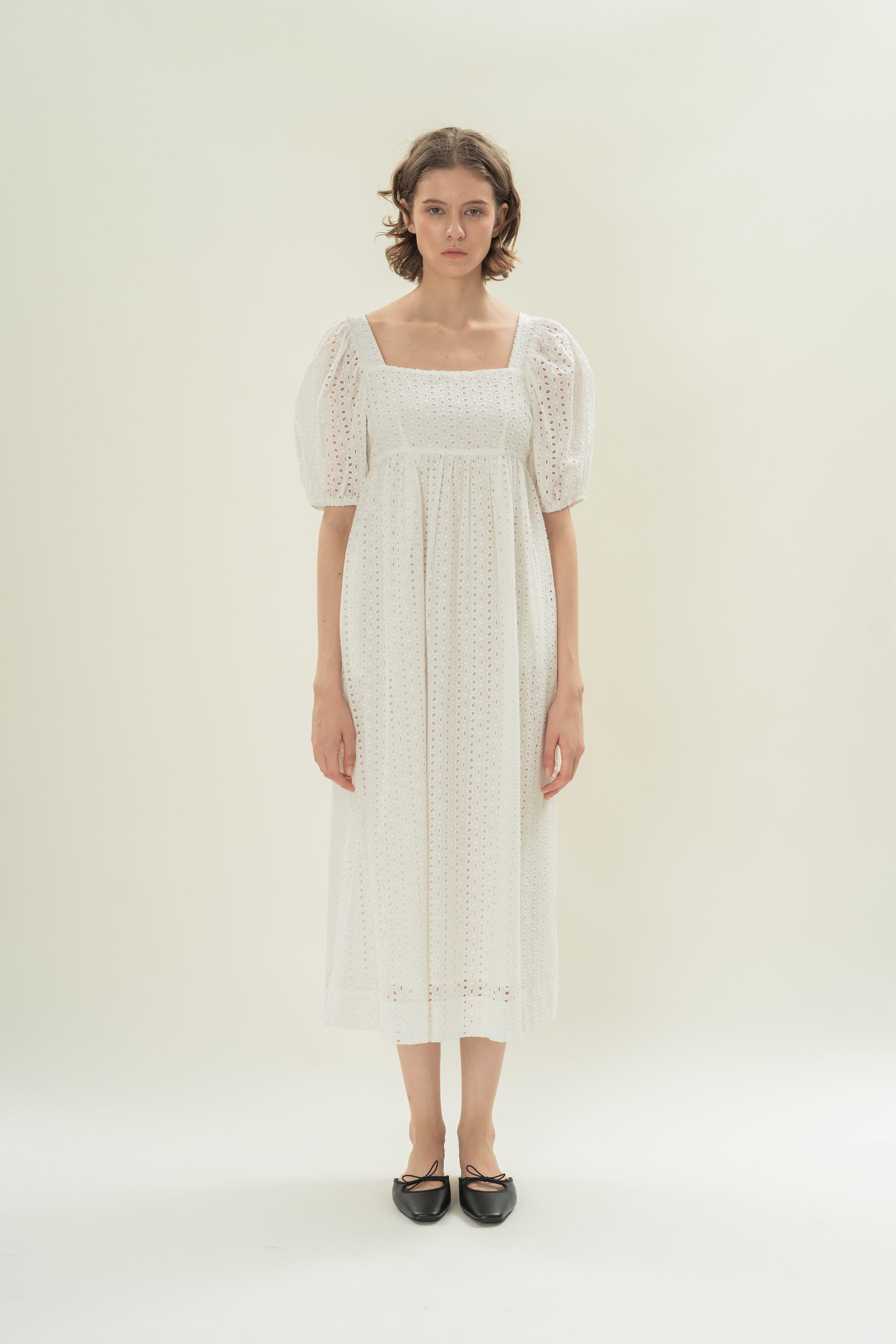 Broderie Midi Dress in White