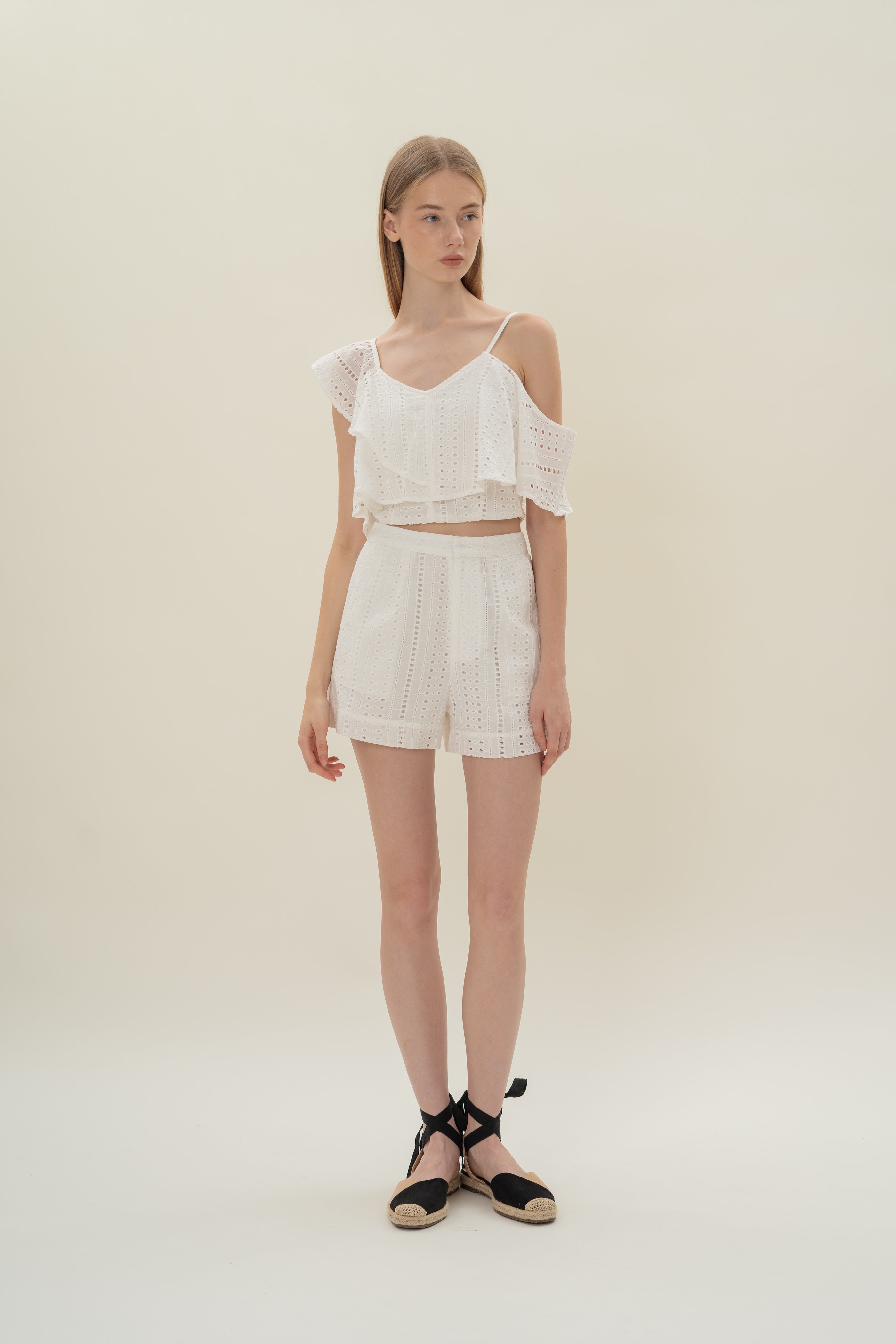 Peru Broderie Anglaise Asymmetrical Top in White