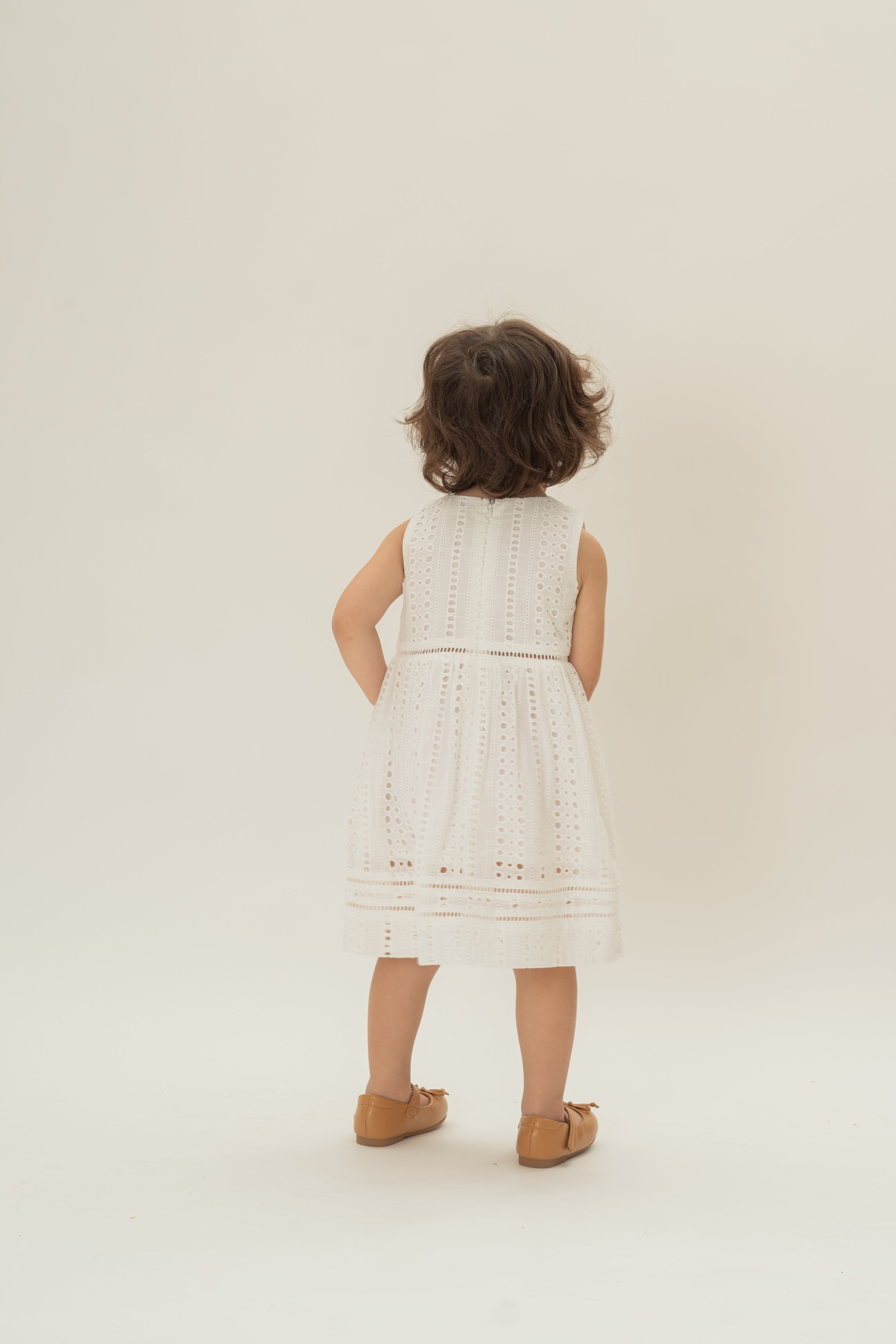 Mini Broderie Anglaise Gathered Waist Dress in White