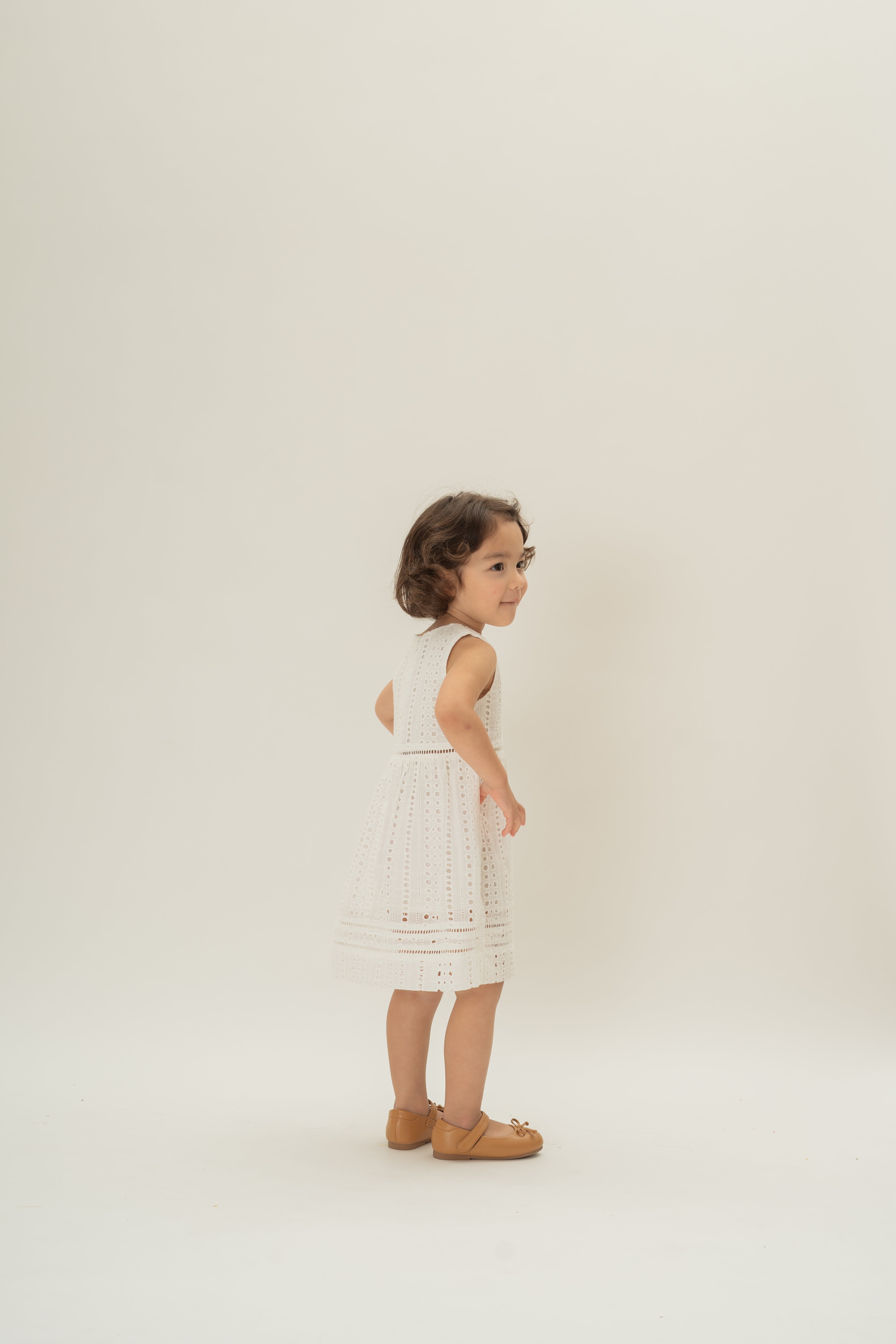 Mini Broderie Anglaise Gathered Waist Dress in White