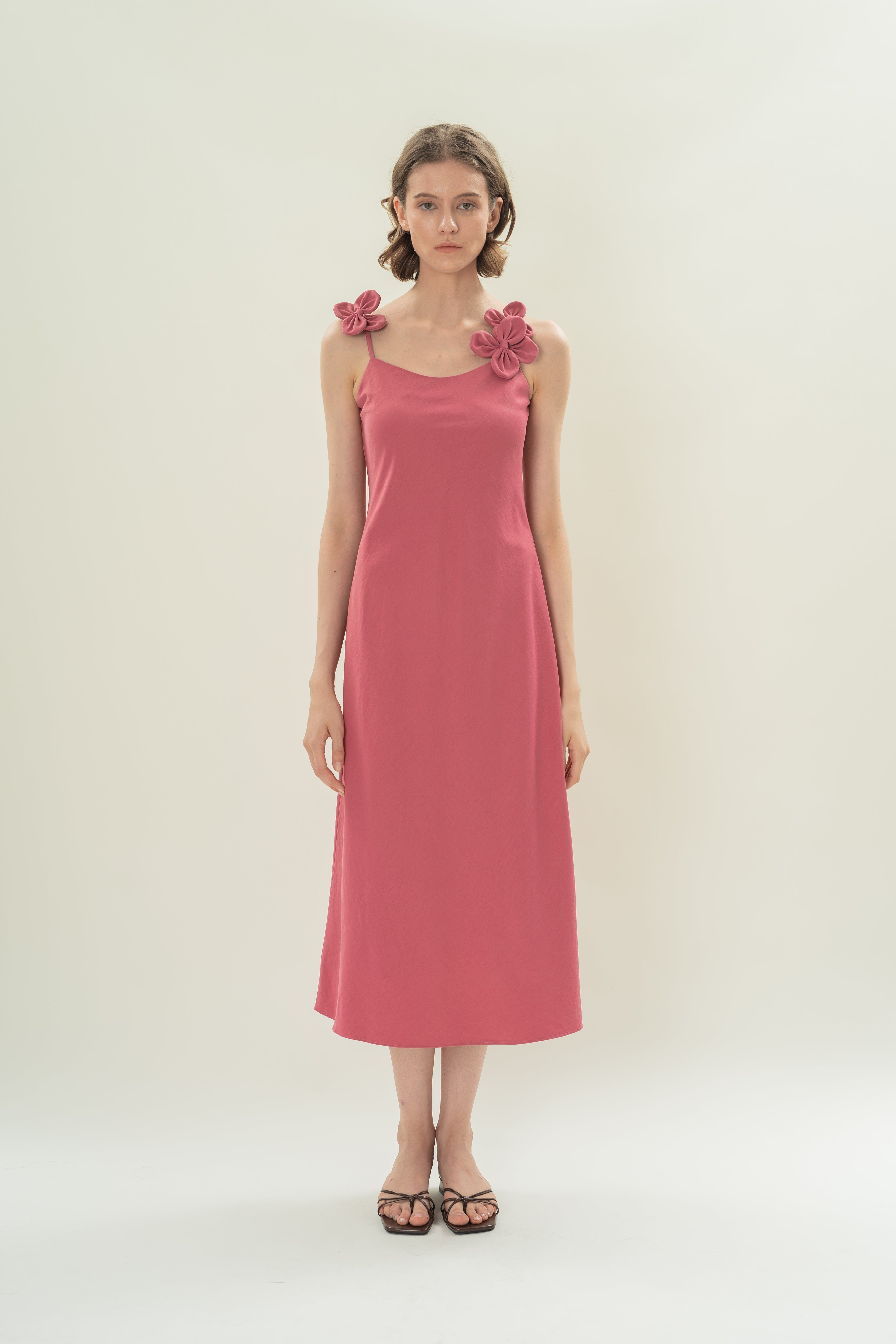 Slip Dress With Applique Embellishments in Persian Rose