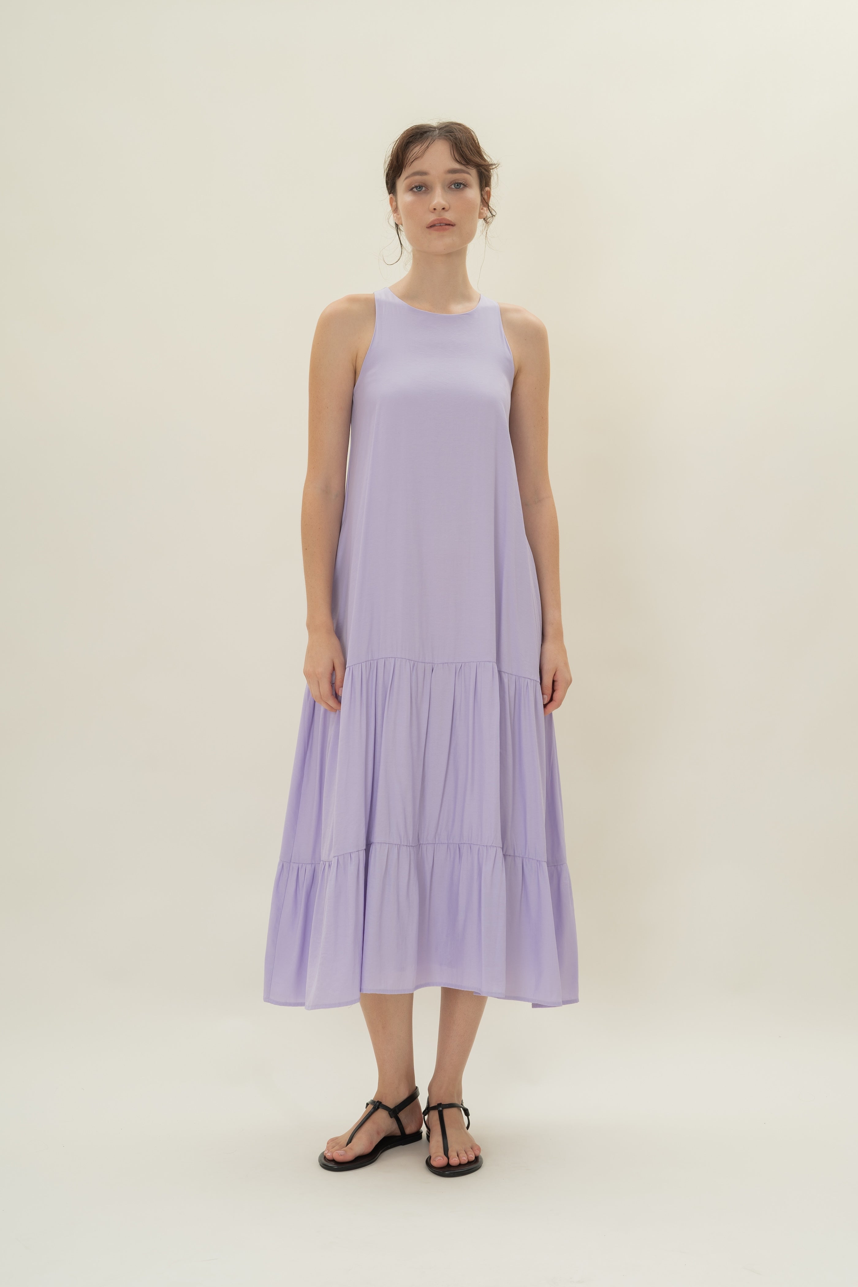 Cotton Blend Tiered Maxi Dress in Orchid