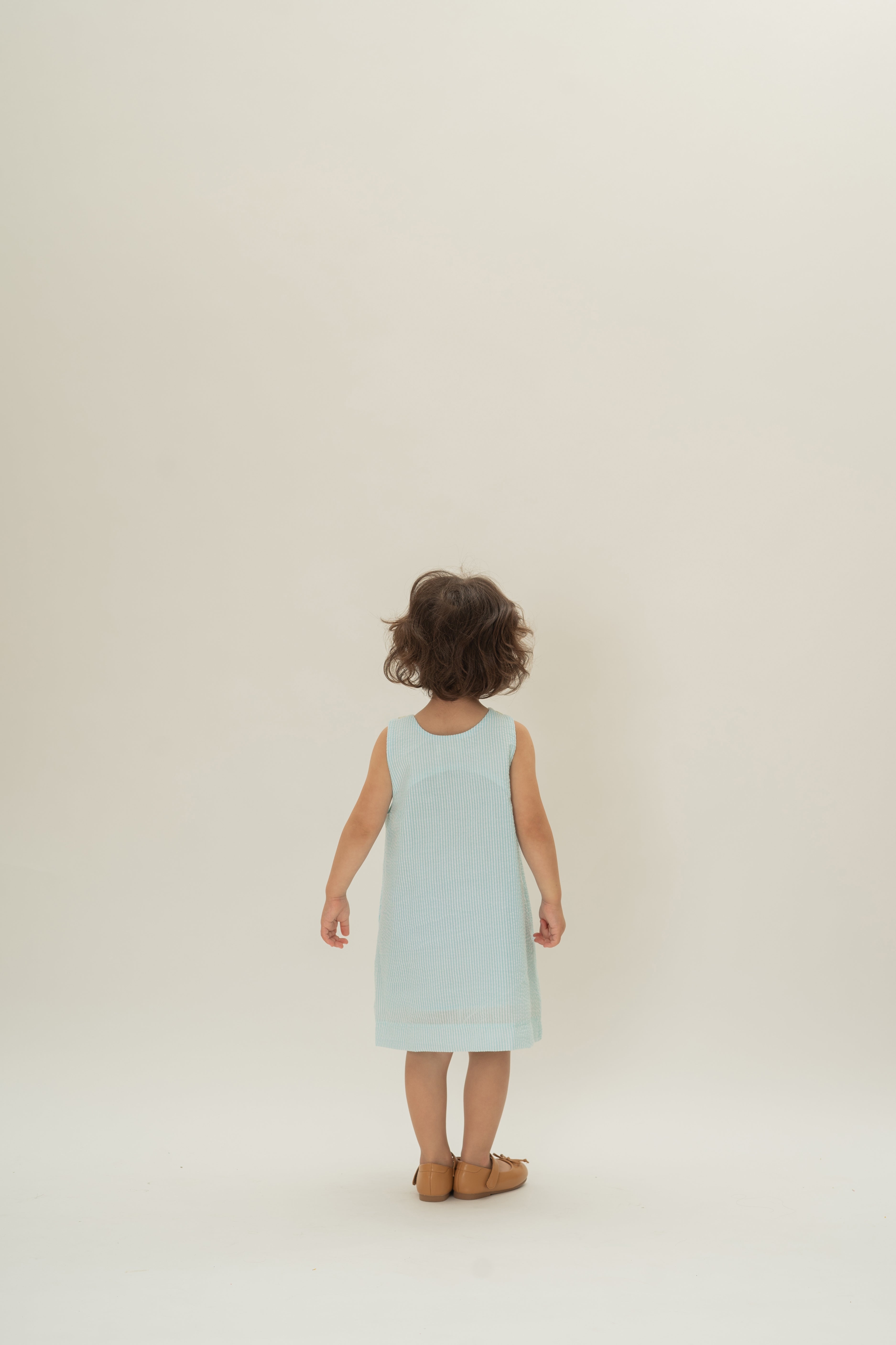 Mini Sleeveless A-line Dress in Seersucker Marine Stripes