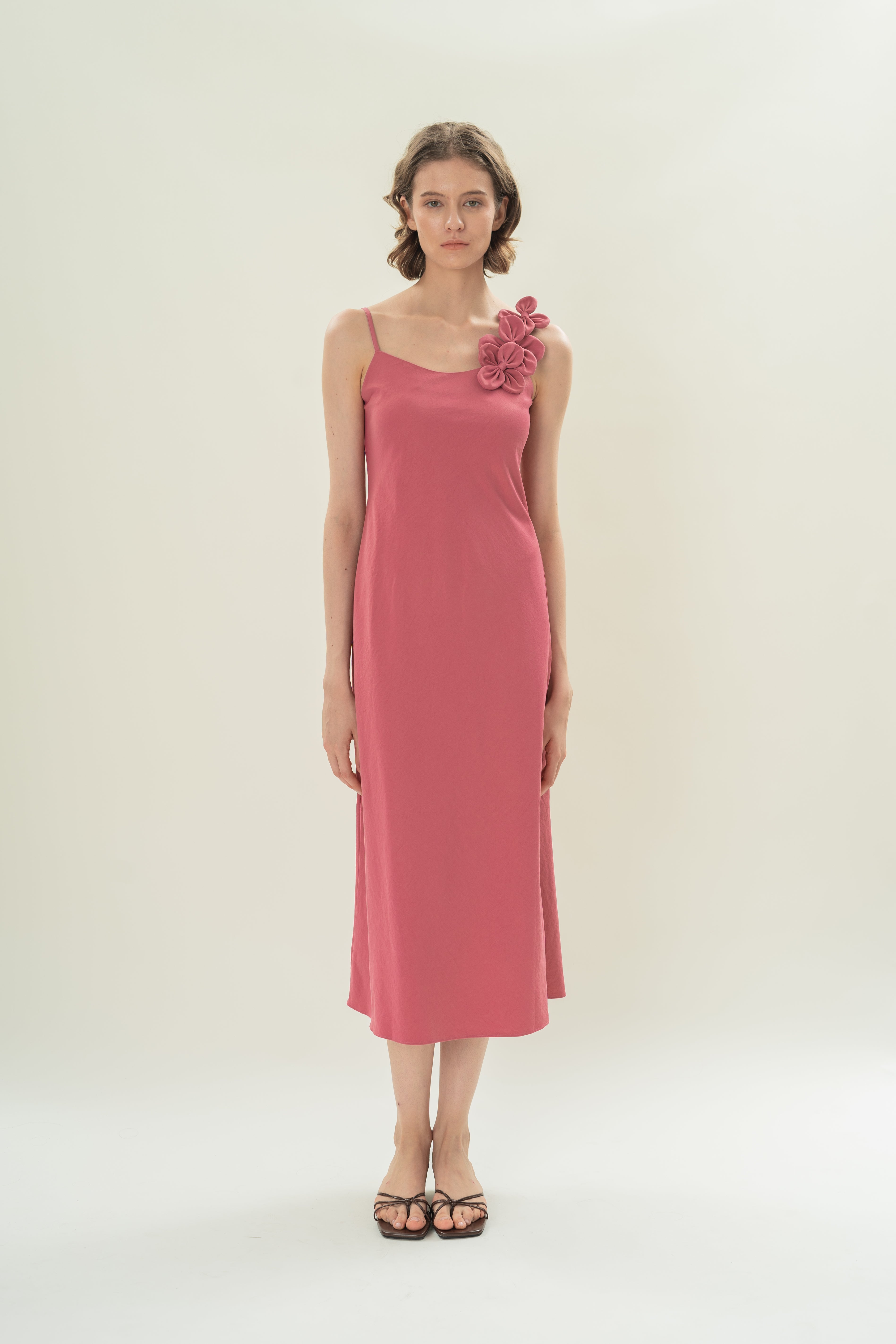 Slip Dress With Applique Embellishments in Persian Rose