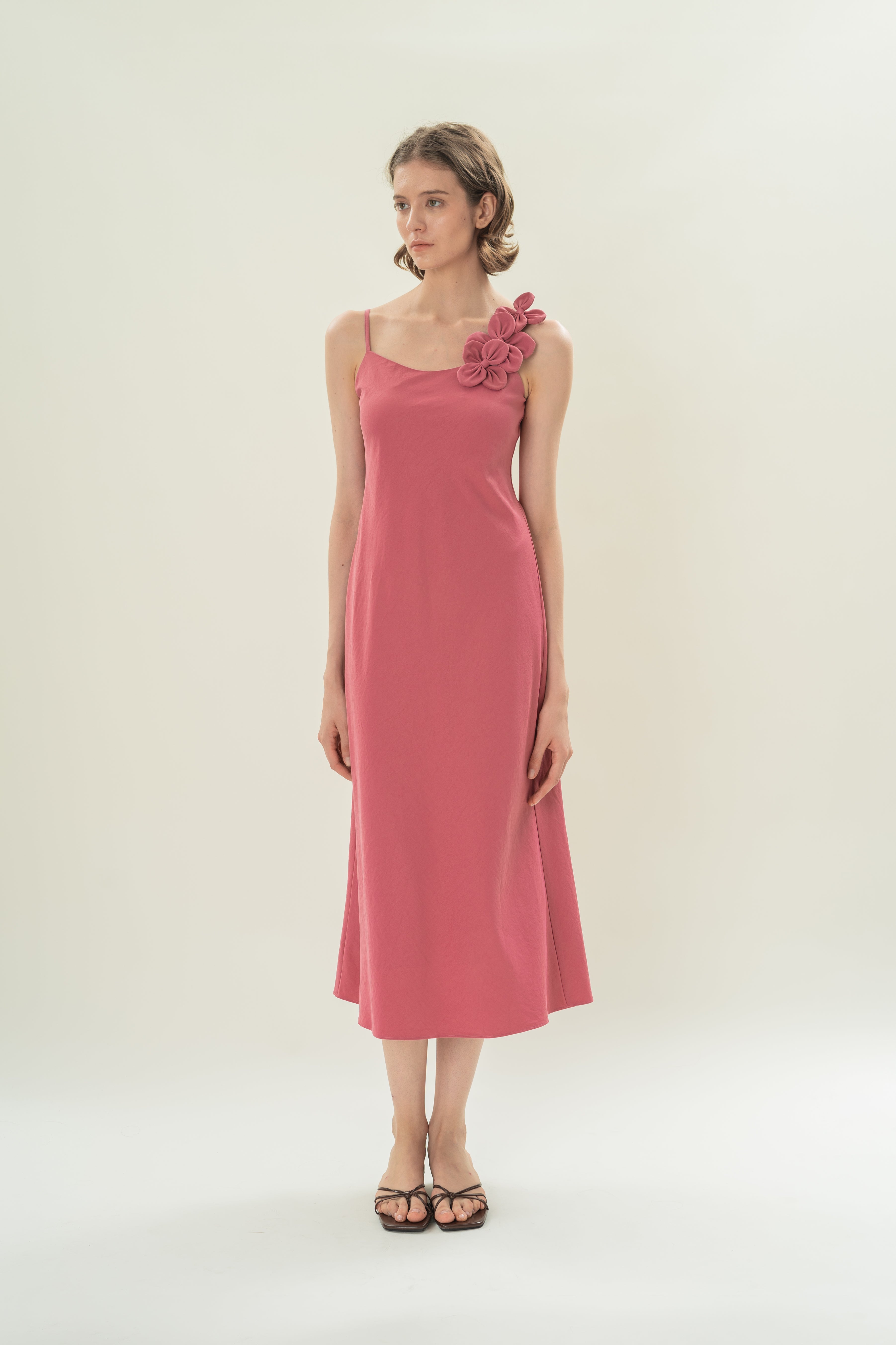 Slip Dress With Applique Embellishments in Persian Rose