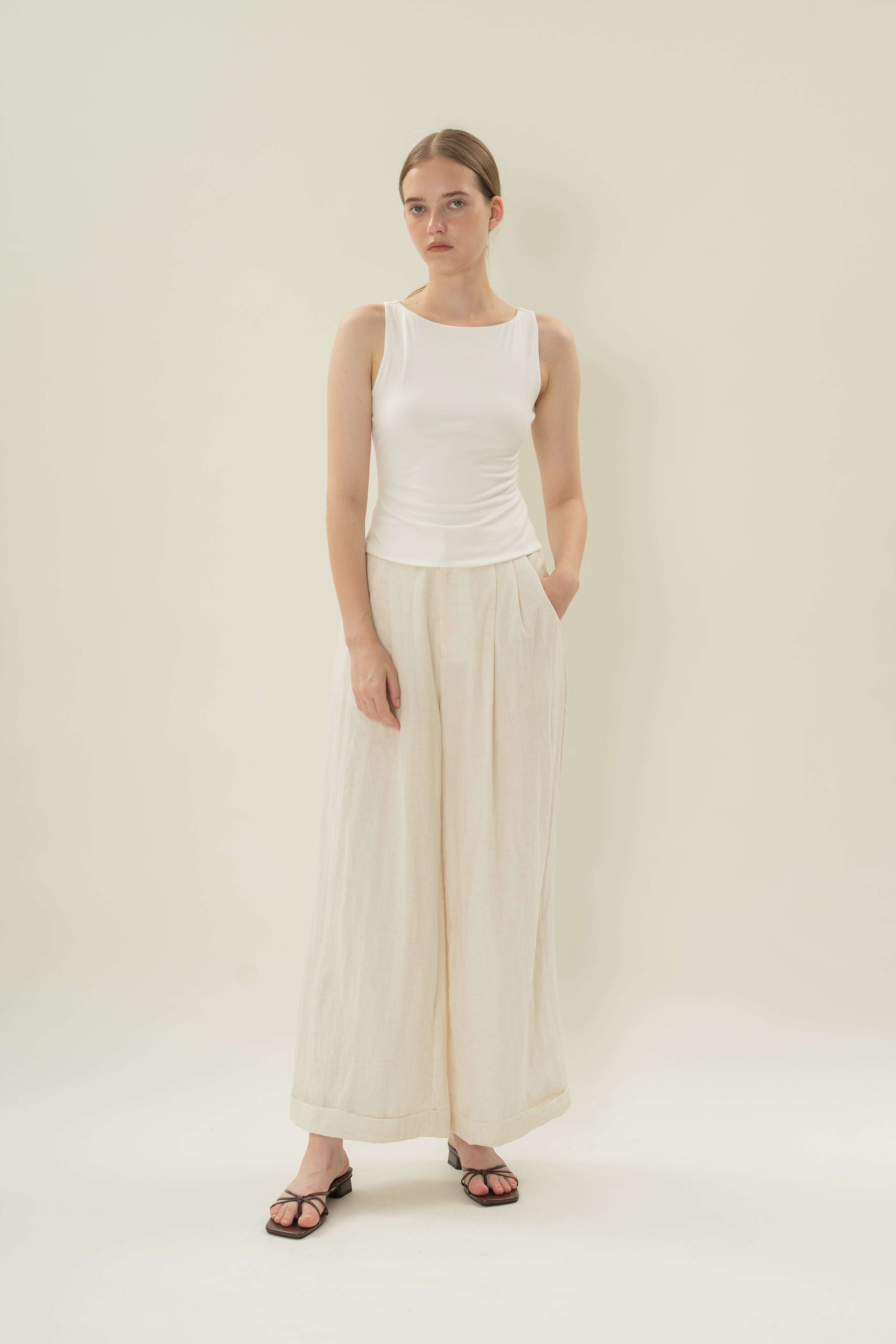 Boat Neck Stretch Tank in White