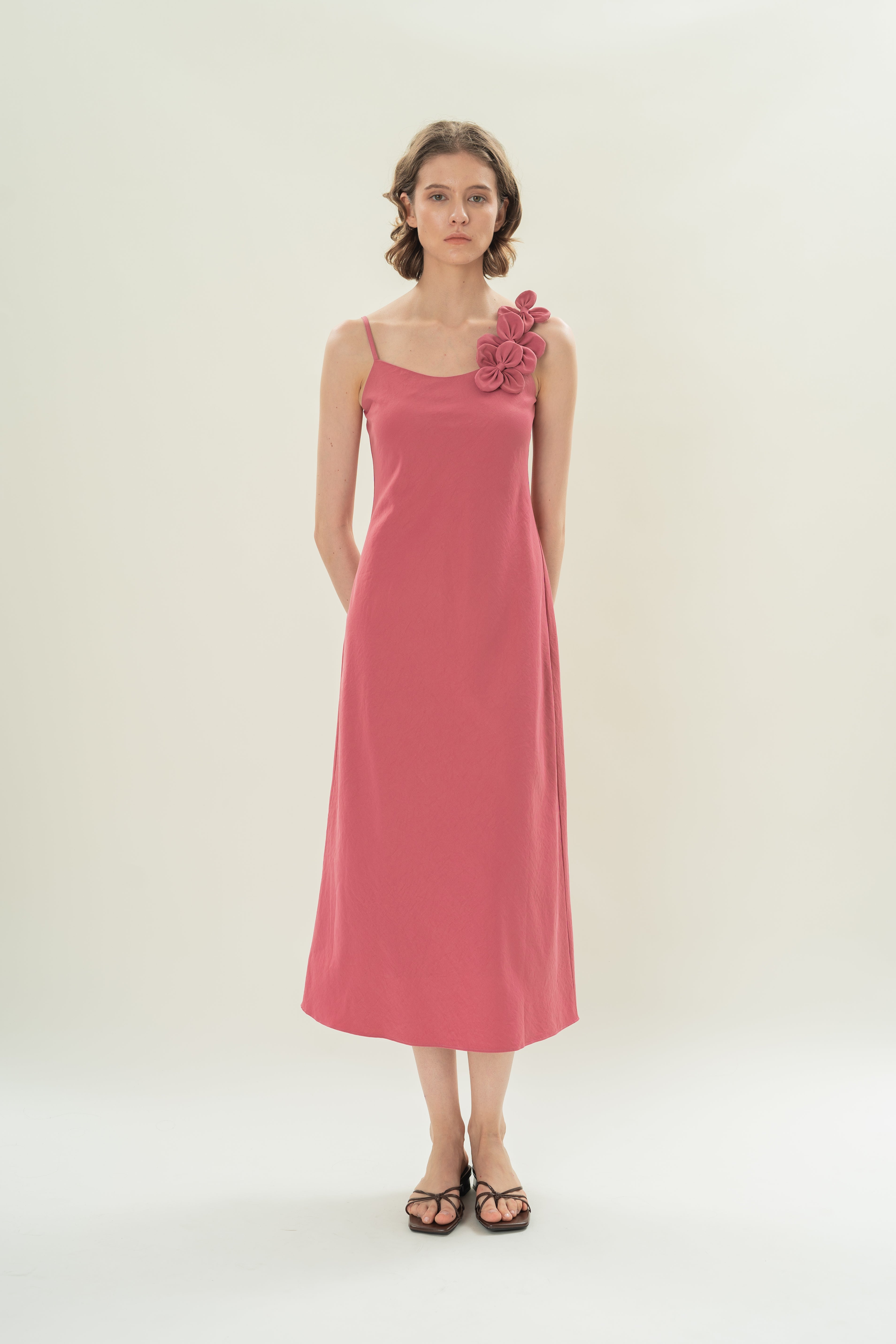 Slip Dress With Applique Embellishments in Persian Rose