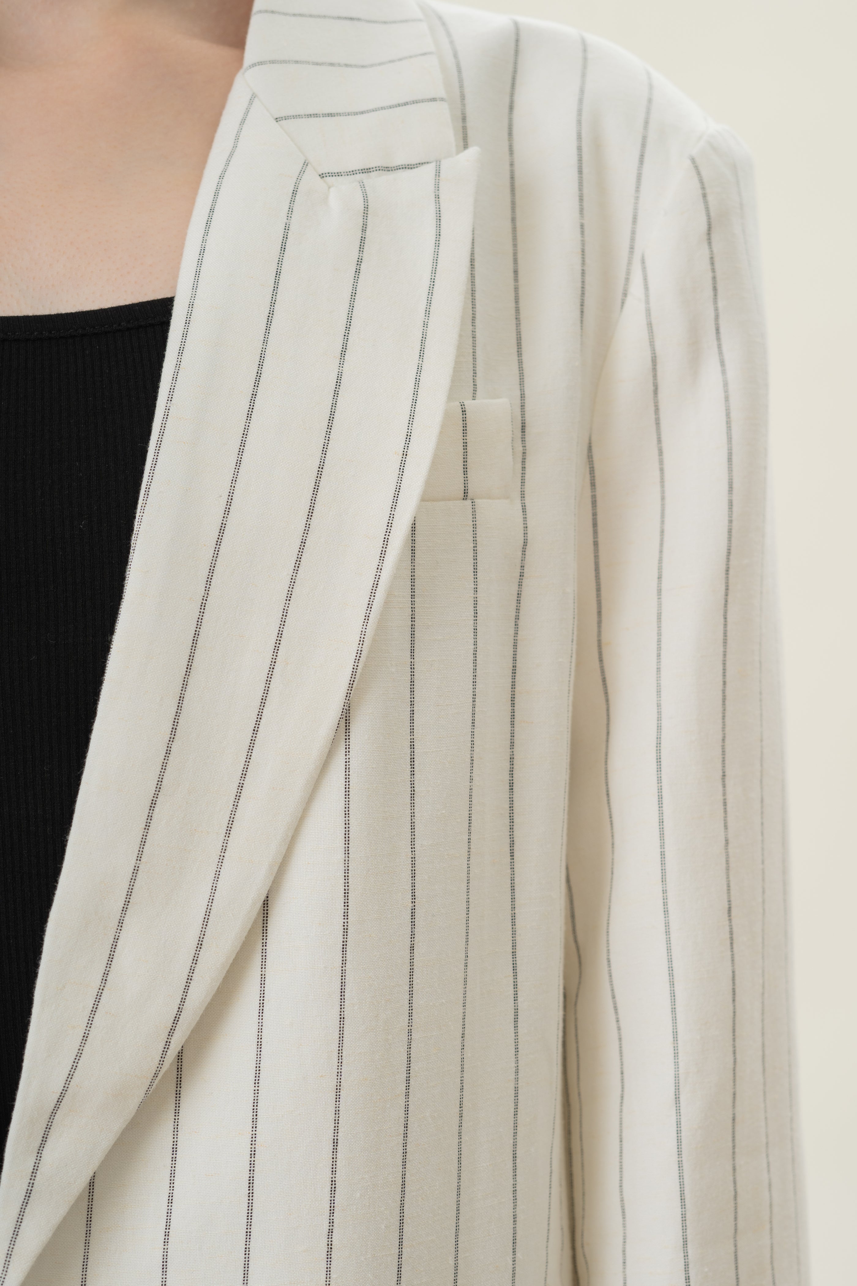 Linen Blend Blazer in White Stripes