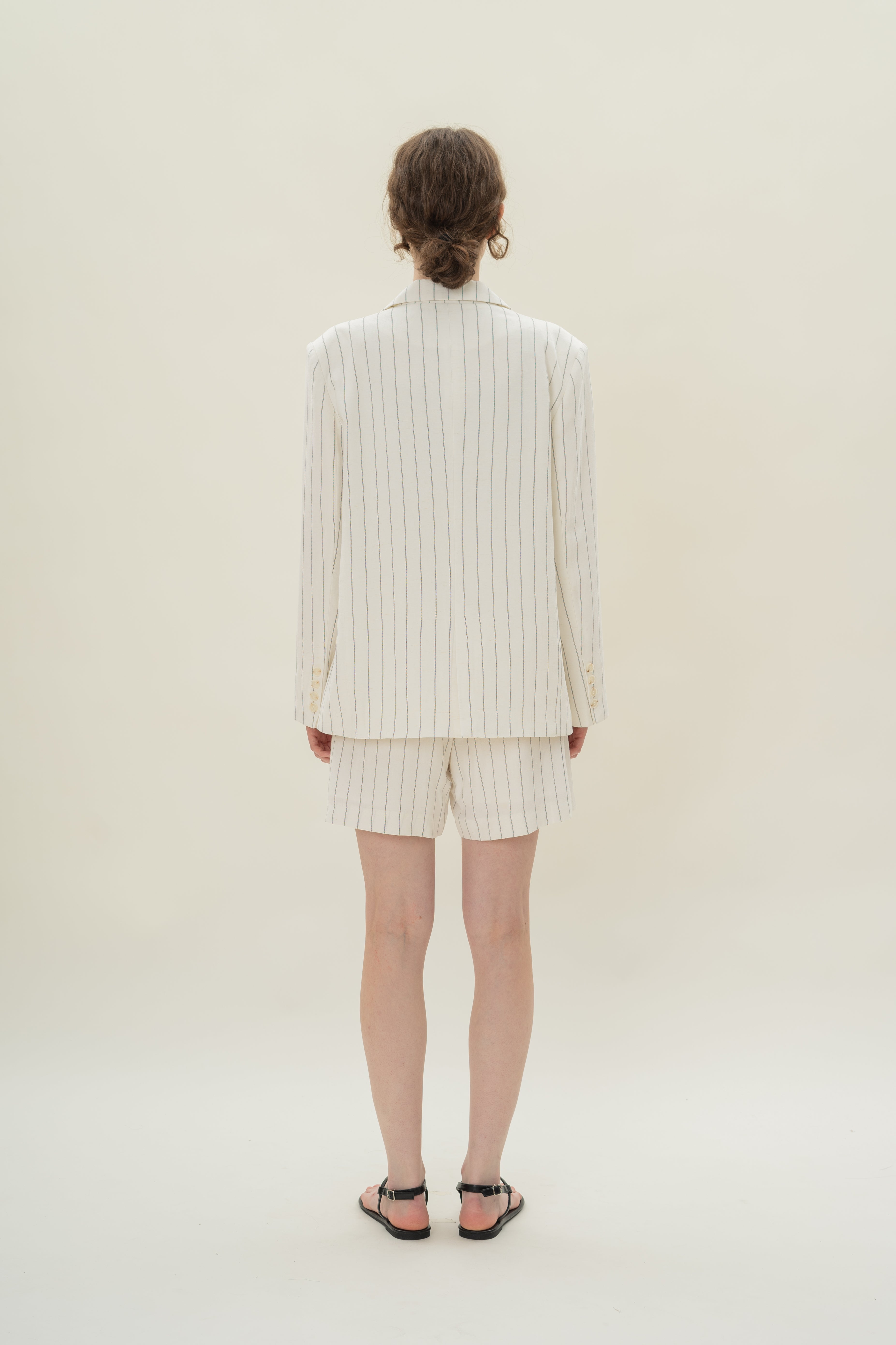 Linen Blend Blazer in White Stripes