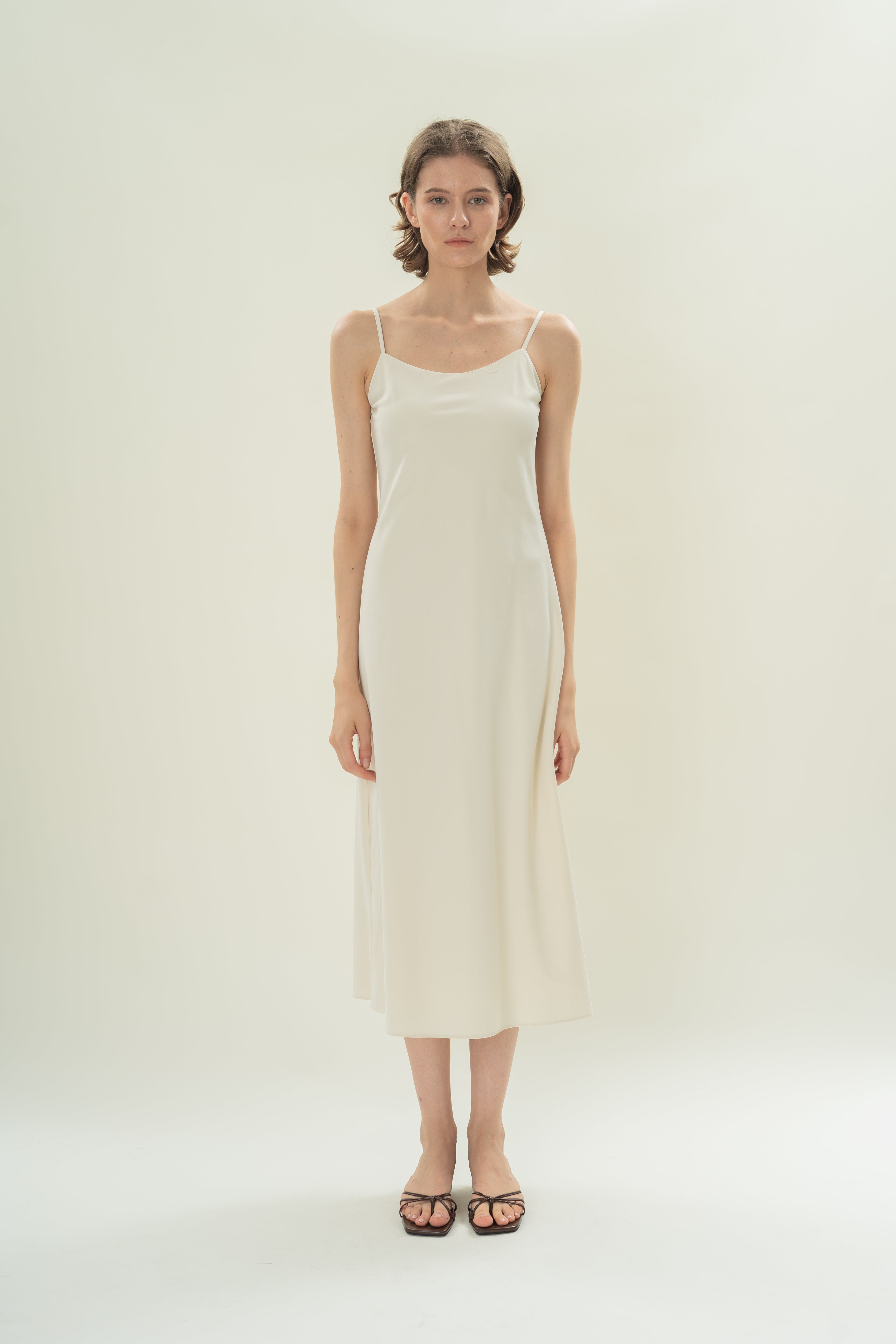 Slip Dress With Applique Embellishments in Natural