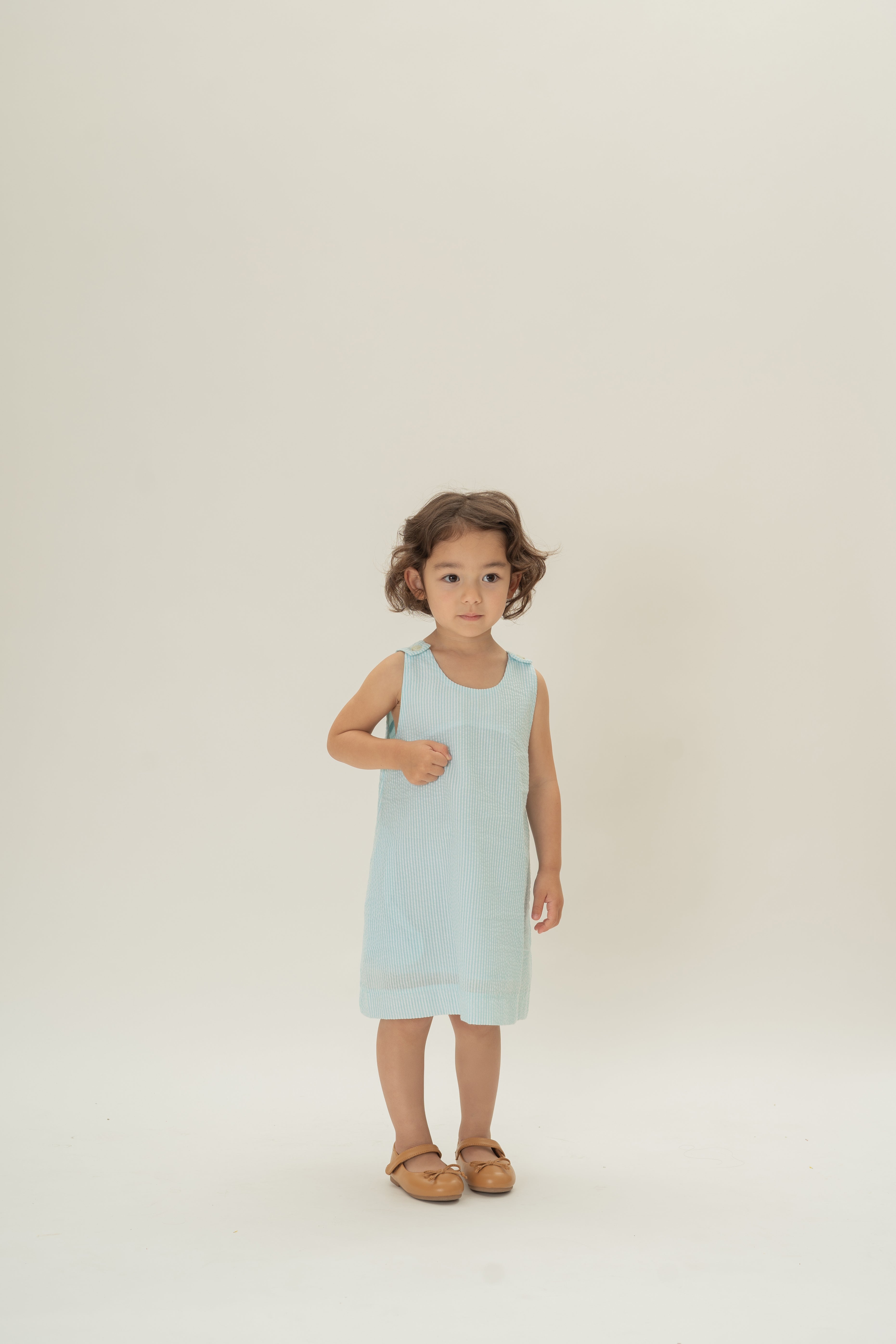 Mini Sleeveless A-line Dress in Seersucker Marine Stripes