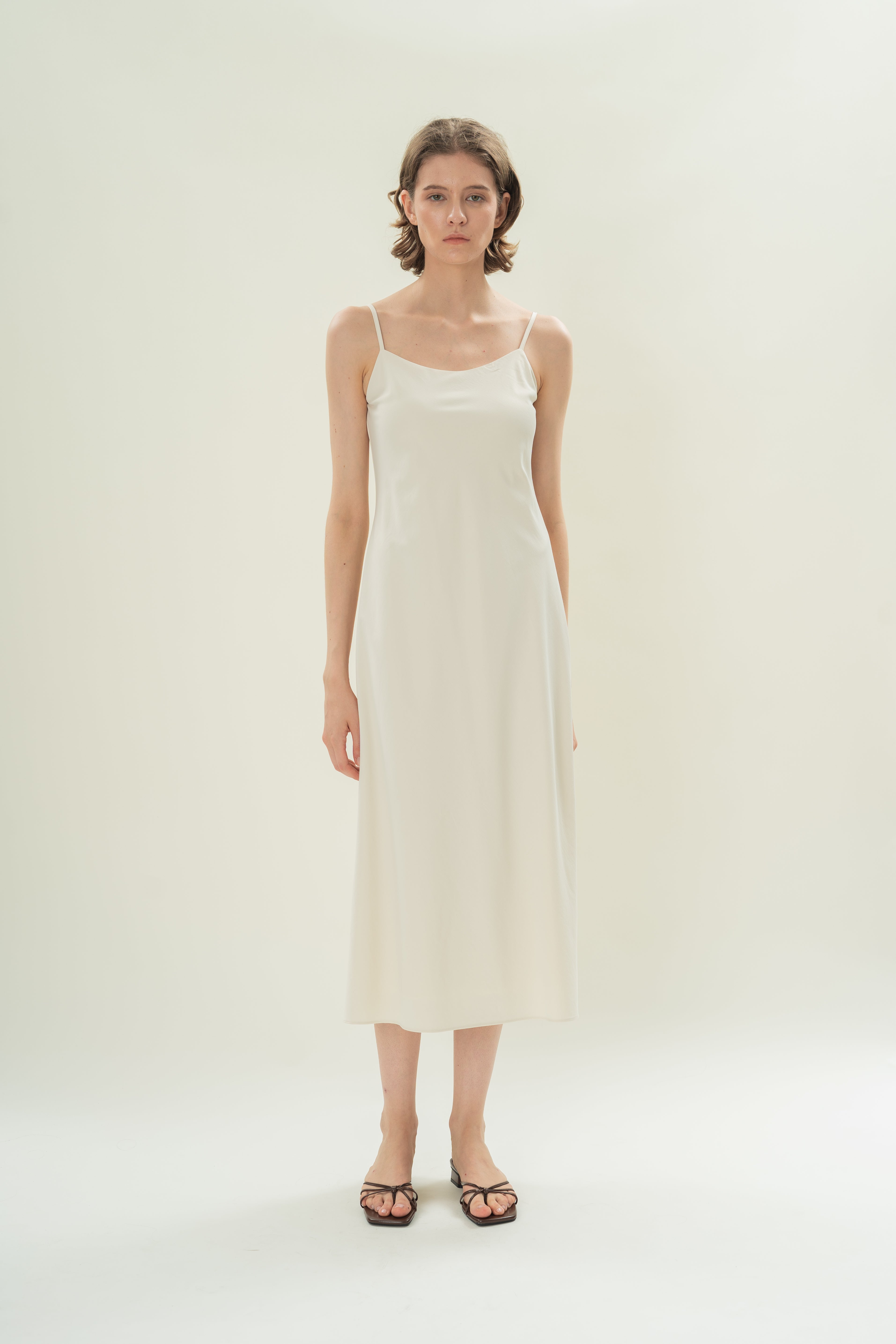 Slip Dress With Applique Embellishments in Natural