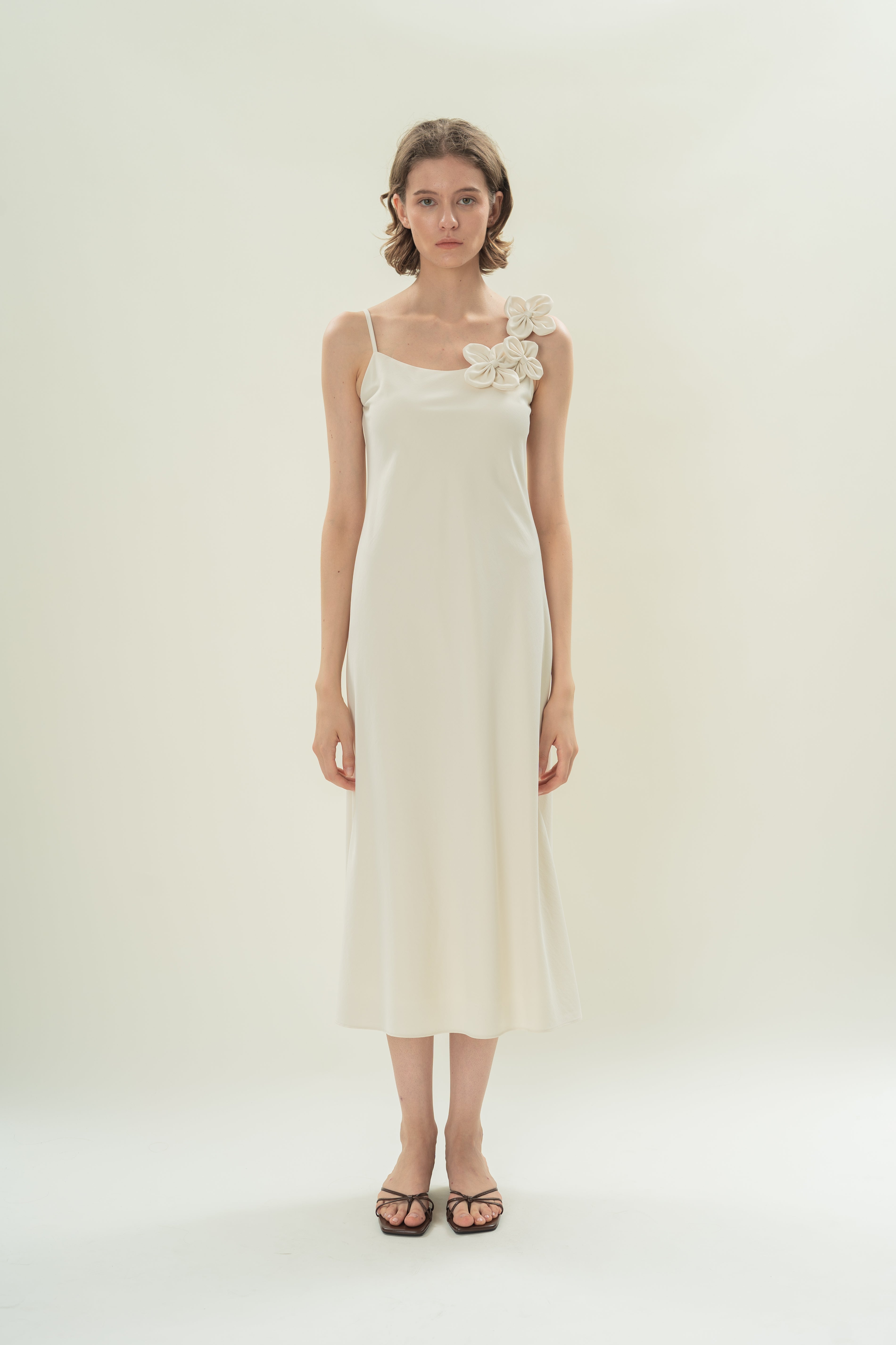 Slip Dress With Applique Embellishments in Natural