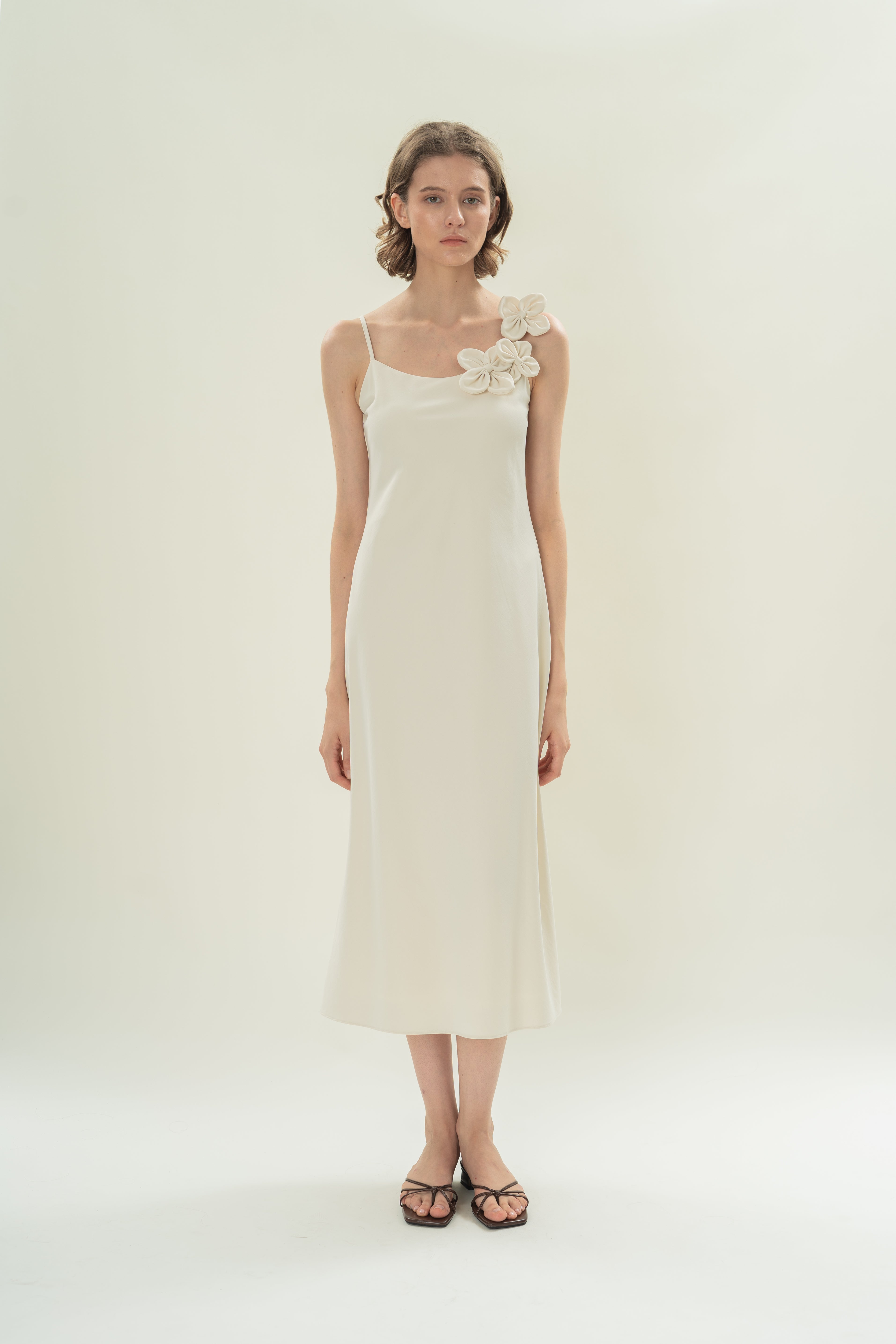 Slip Dress With Applique Embellishments in Natural