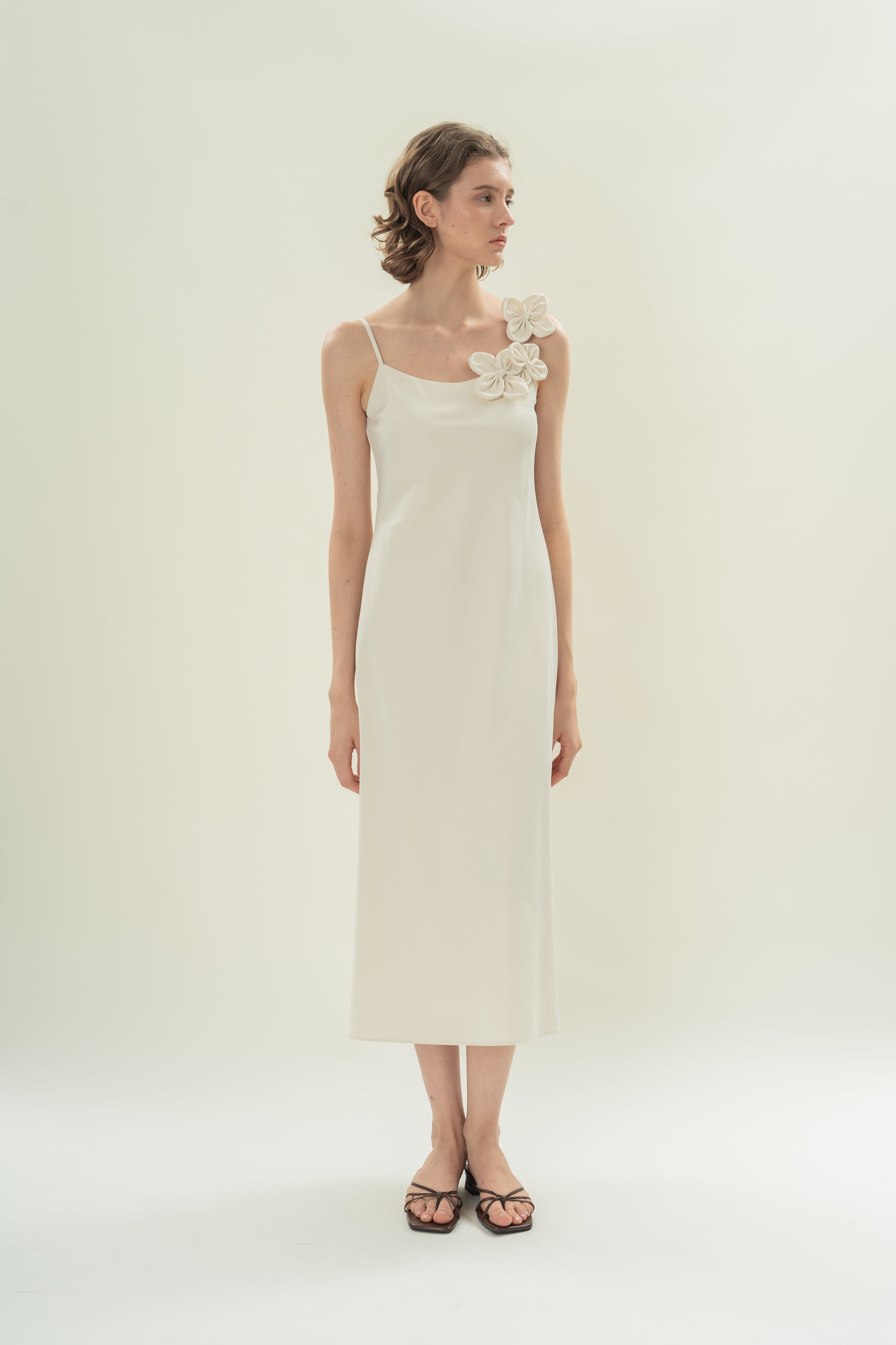 Slip Dress With Applique Embellishments in Natural