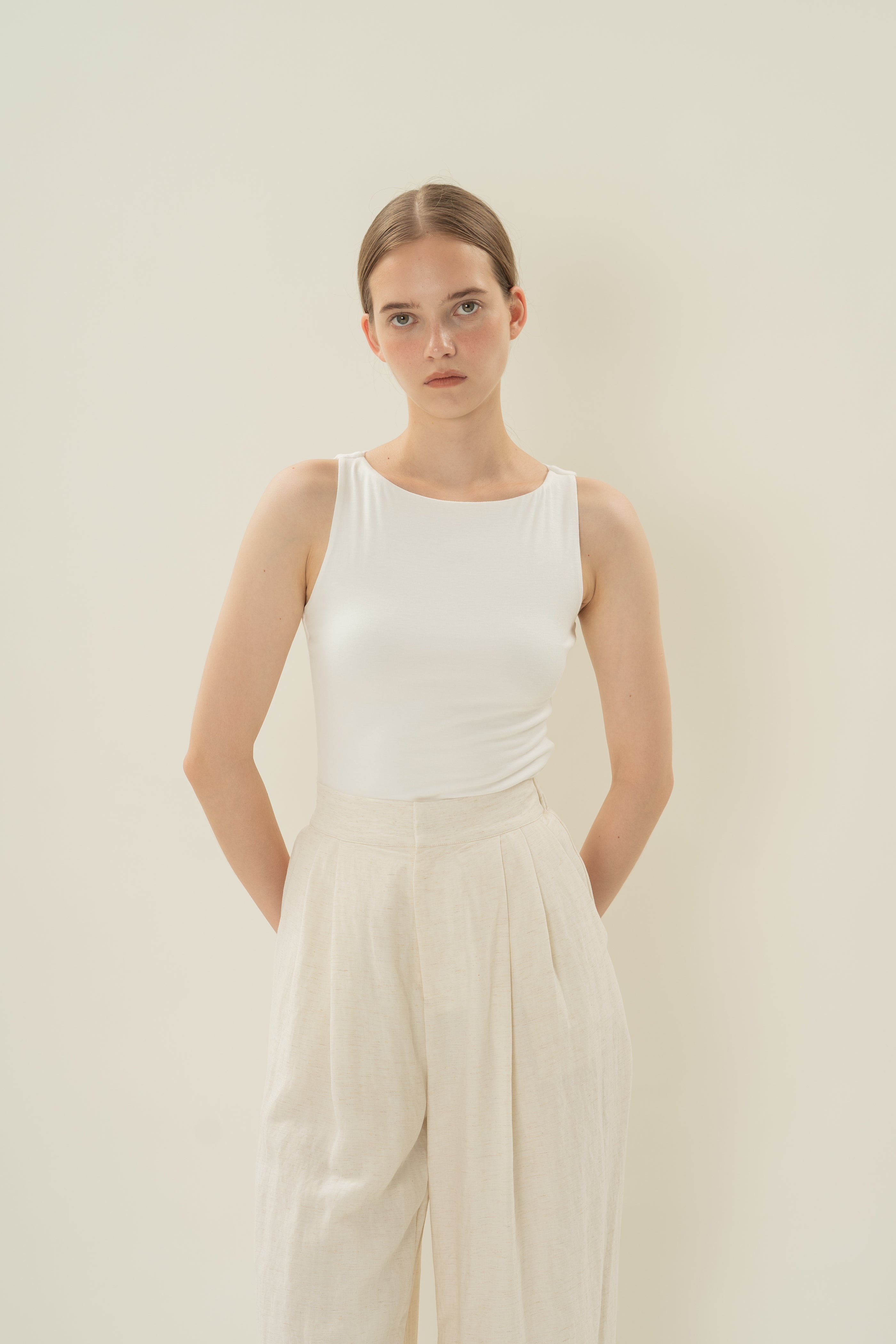 Boat Neck Stretch Tank in White