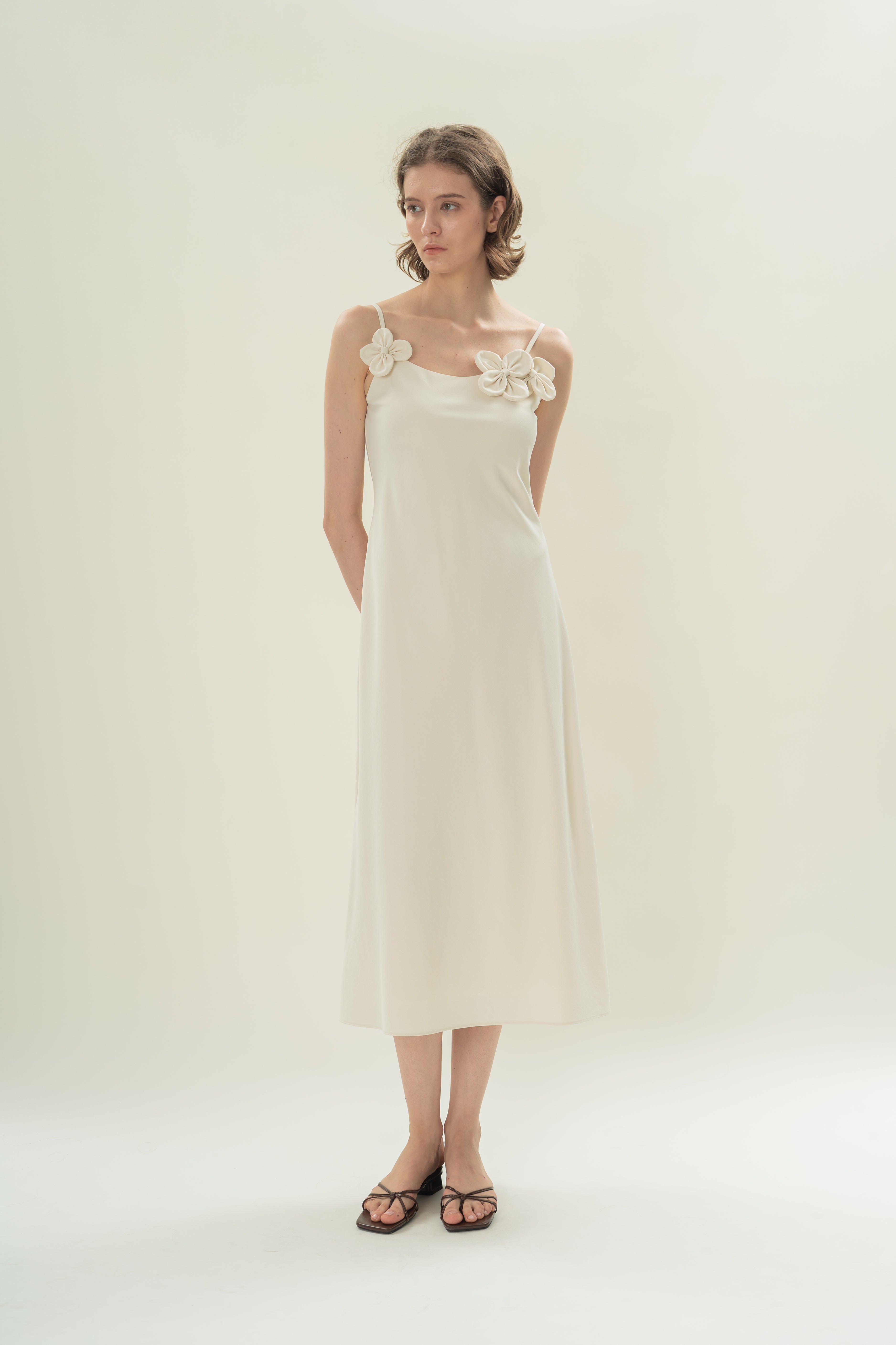 Slip Dress With Applique Embellishments in Natural