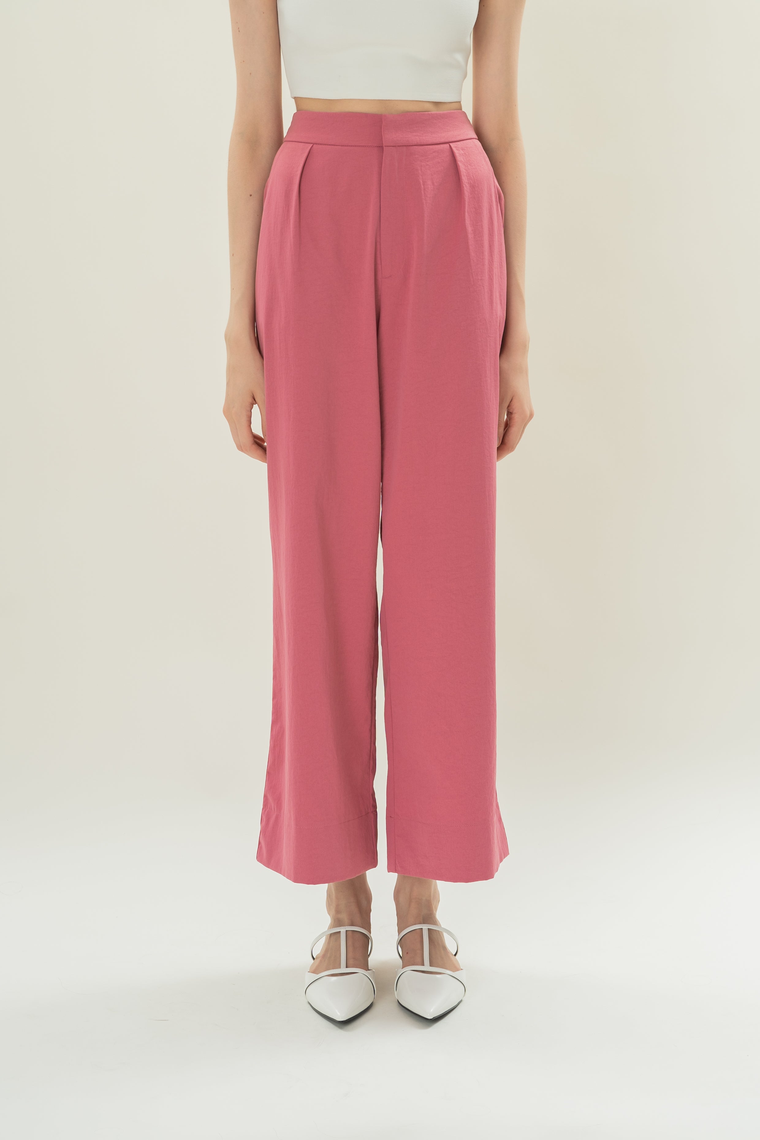 Pleated Straight Trousers in Persian Rose