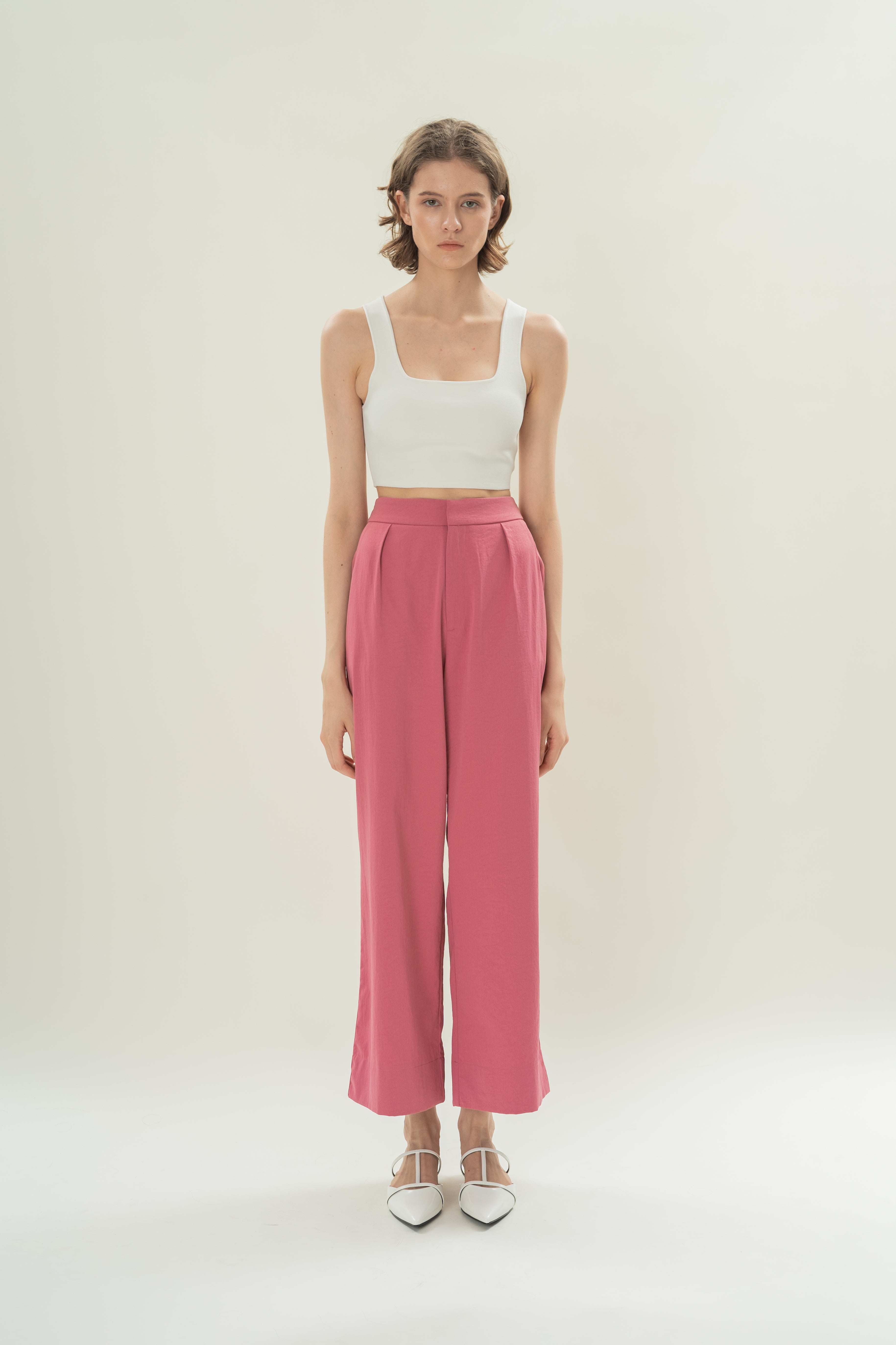 Pleated Straight Trousers in Persian Rose