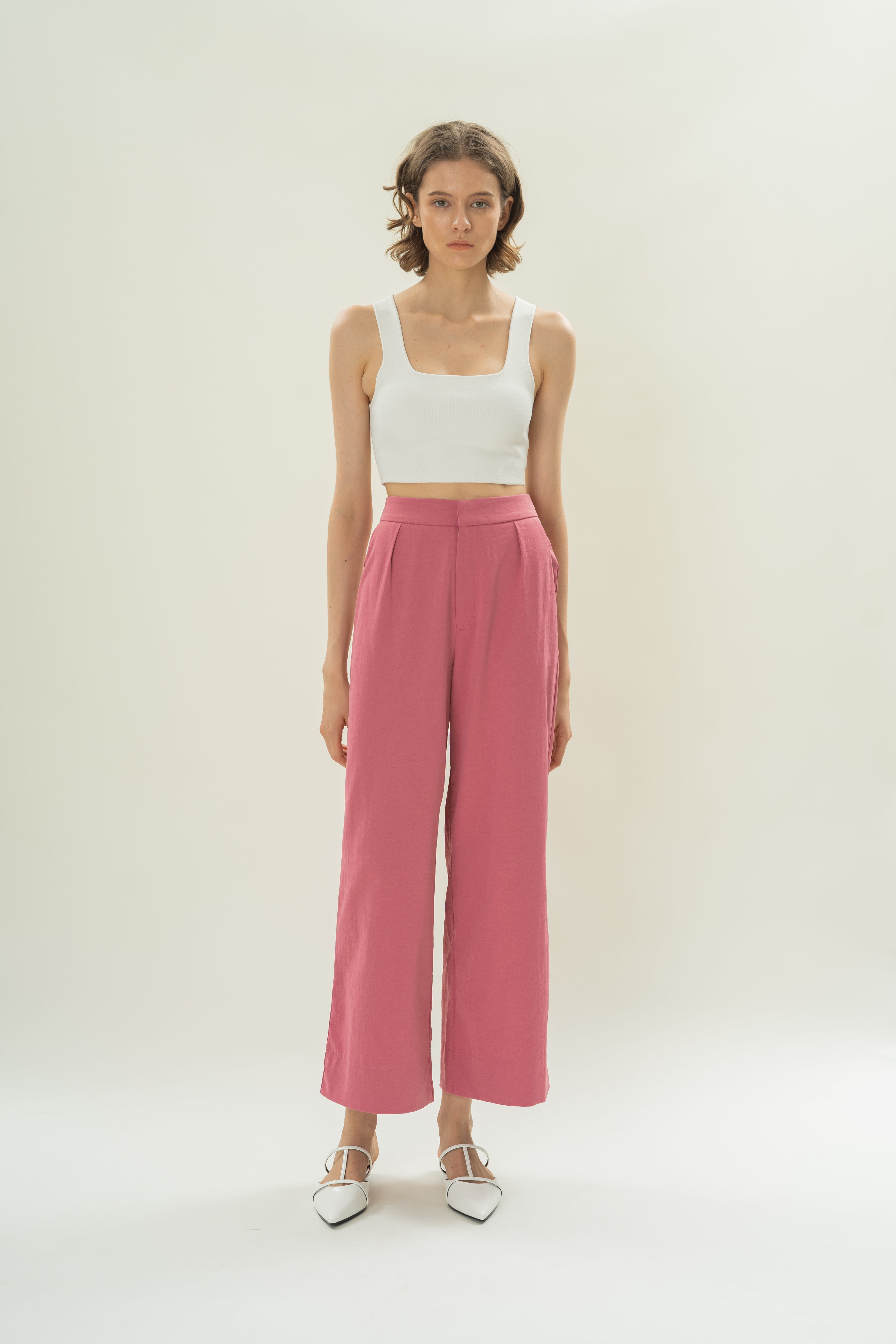 Pleated Straight Trousers in Persian Rose