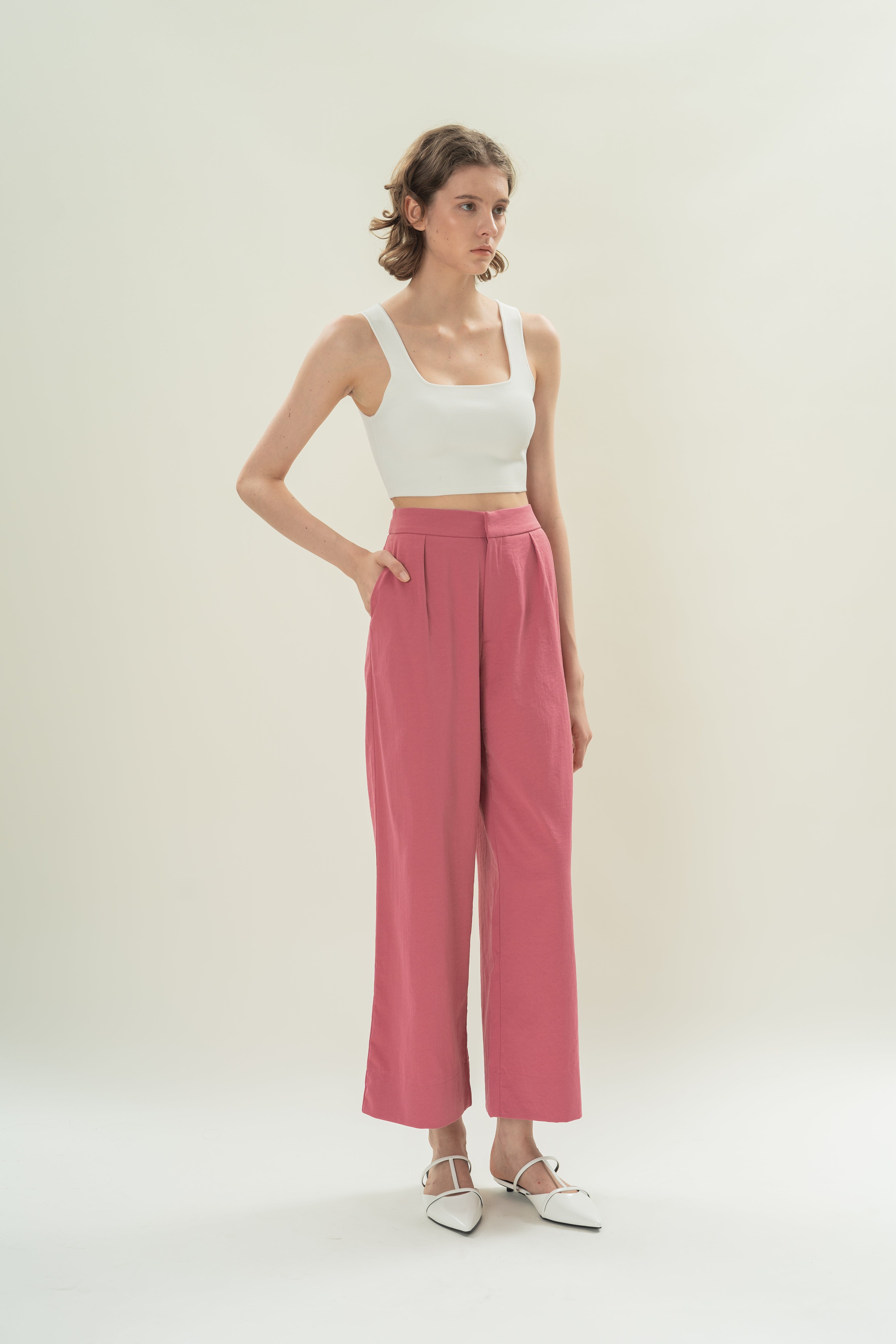 Pleated Straight Trousers in Persian Rose