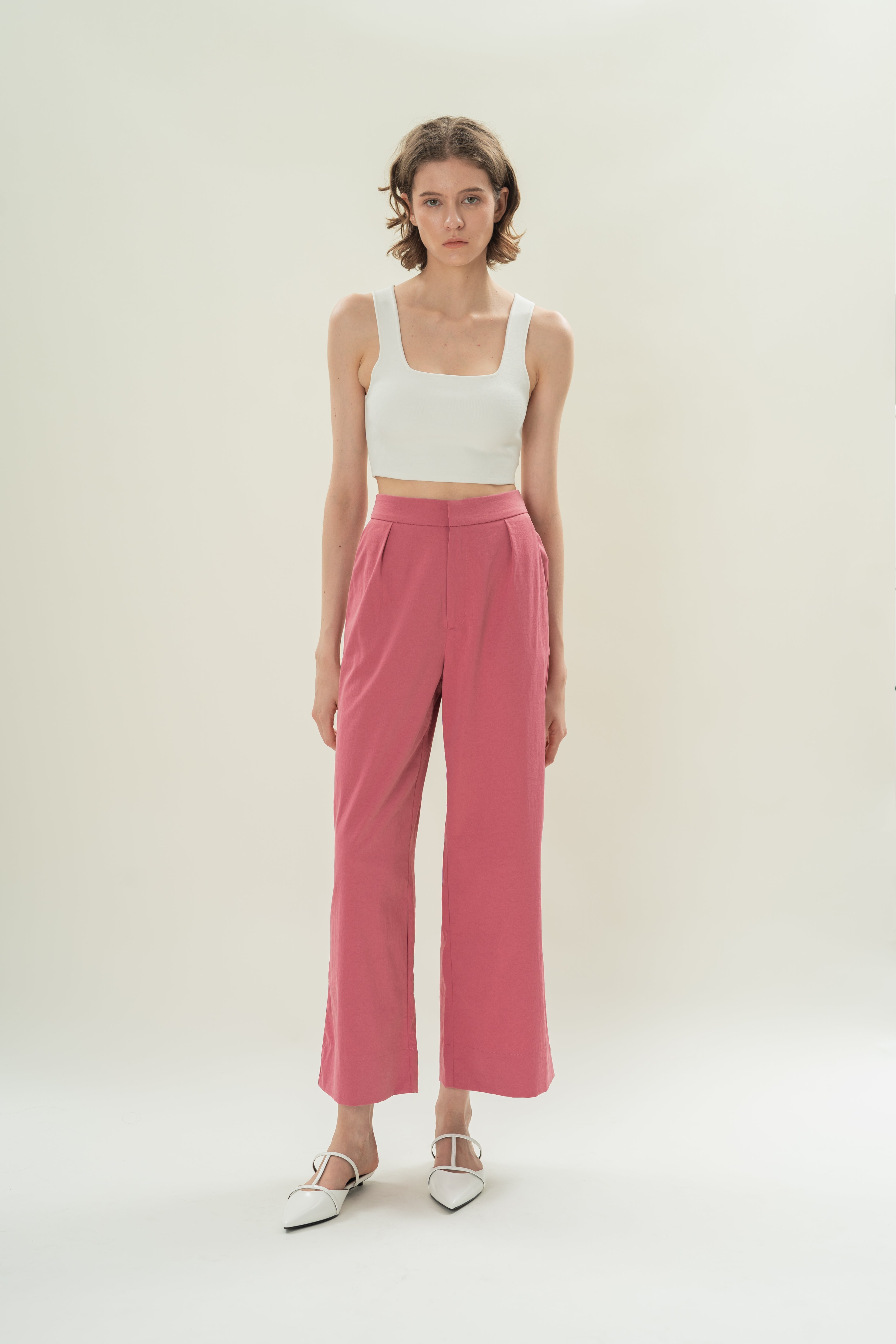 Pleated Straight Trousers in Persian Rose