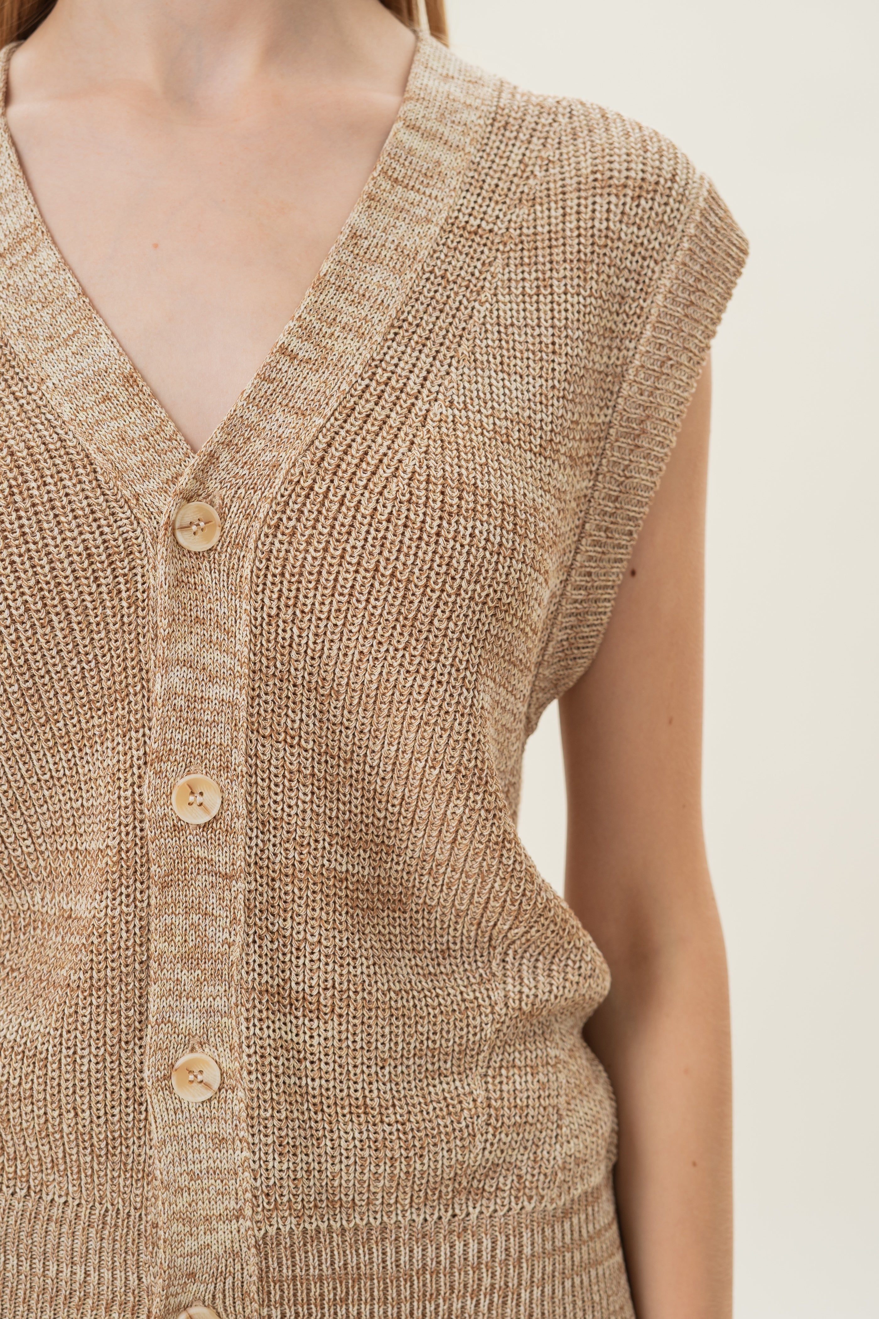 Button Melange Knit Vest in Sand Dunes