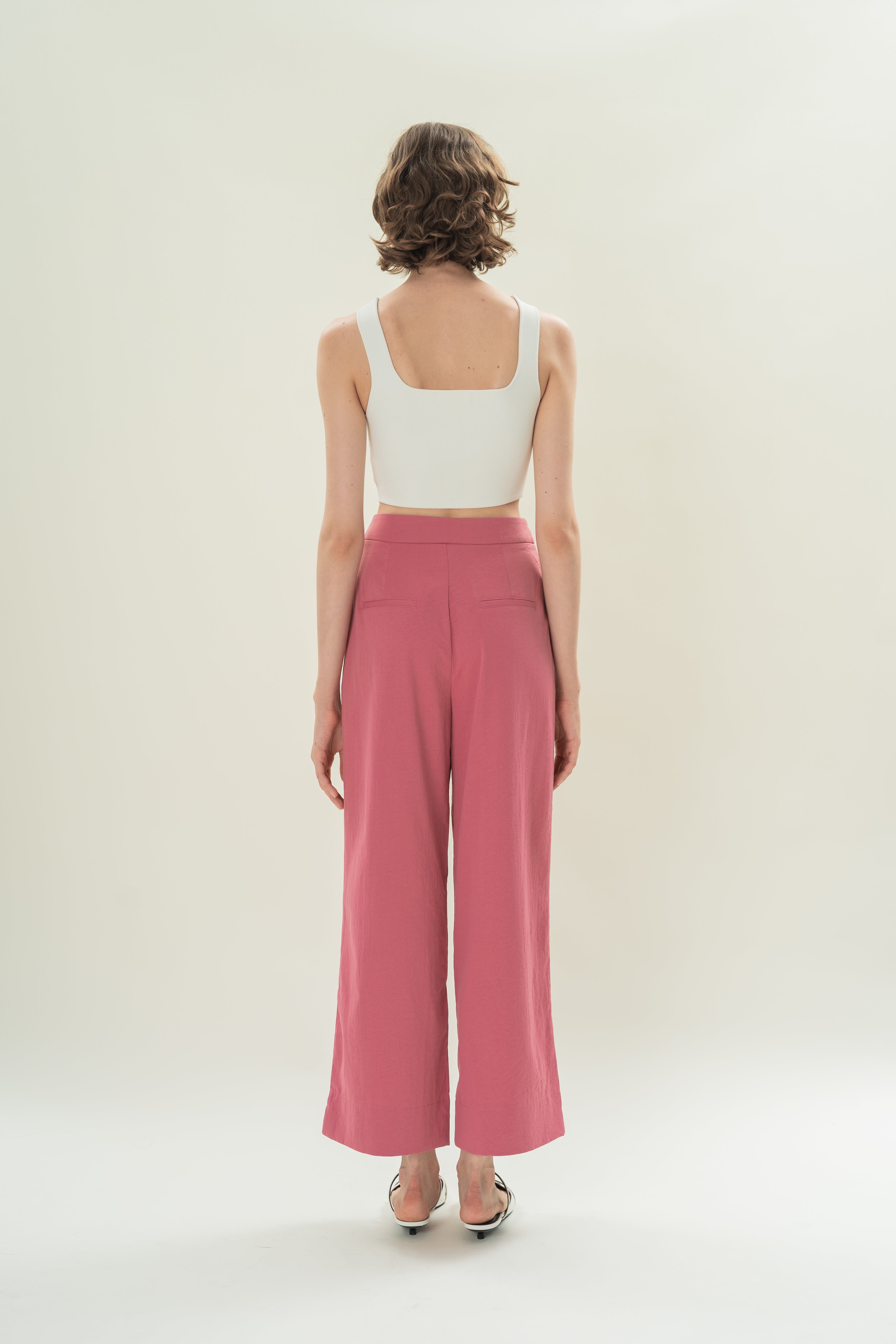 Pleated Straight Trousers in Persian Rose