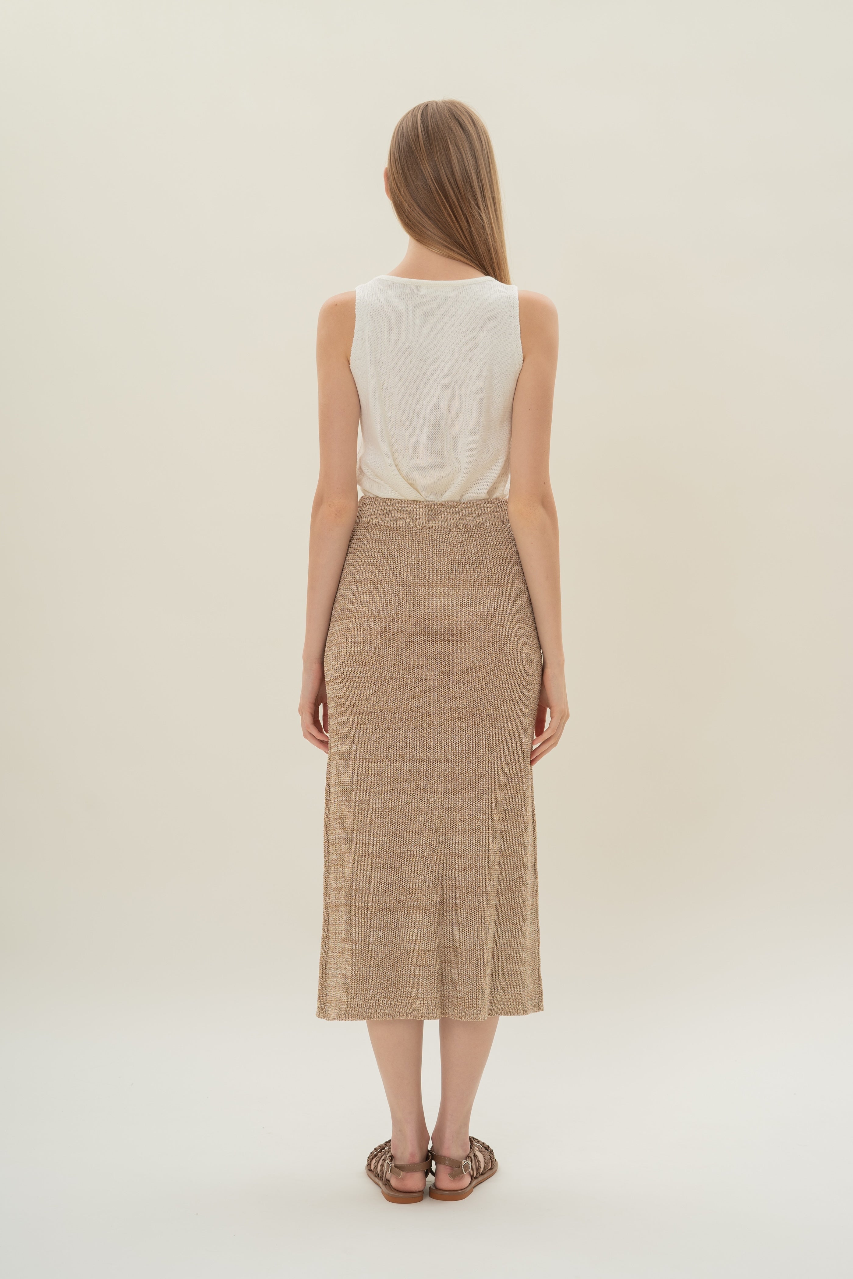 Button Melange Knit Skirt in Sand Dunes