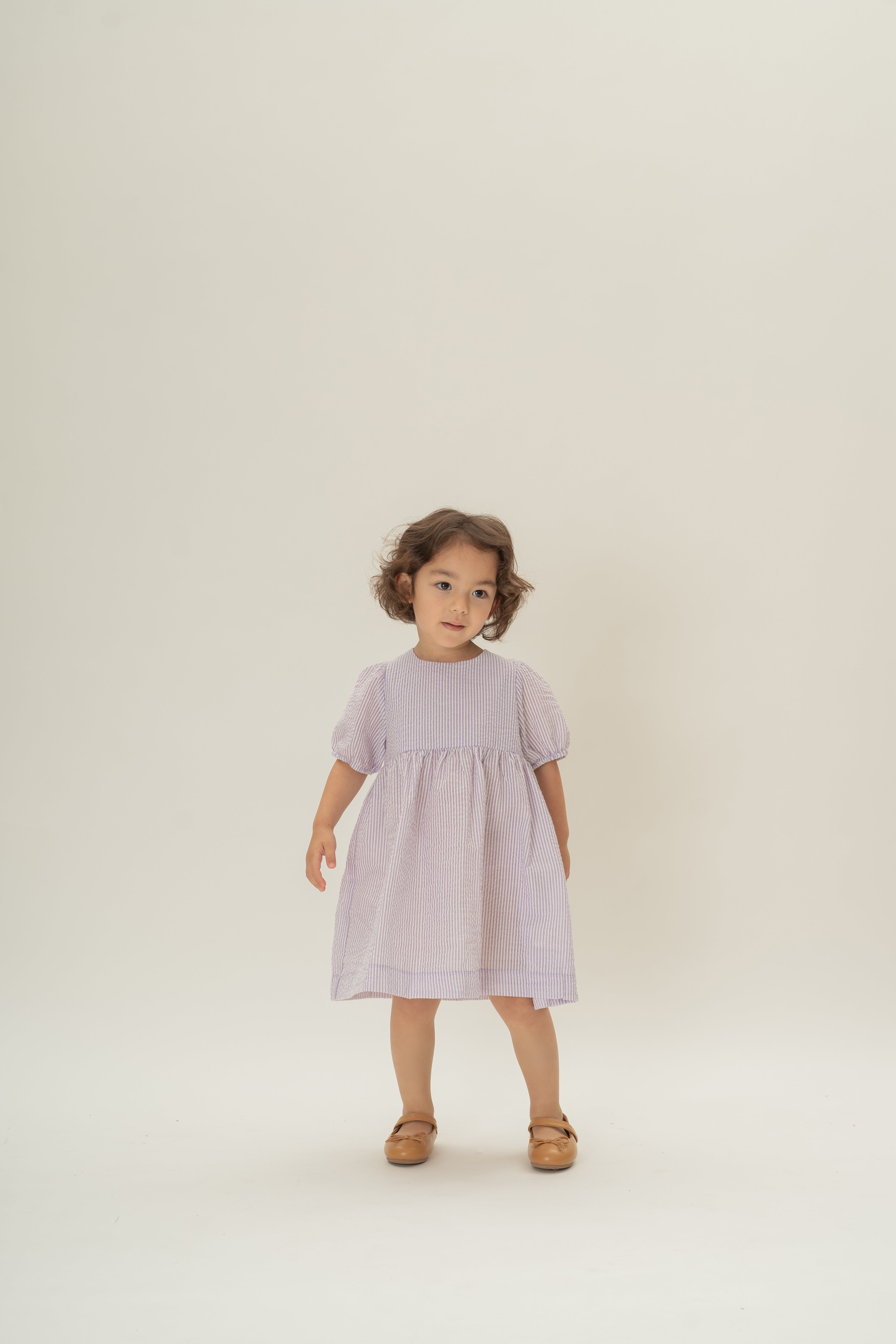 Mini Tie Back Short Sleeve Dress  in Seersucker Orchid Stripes