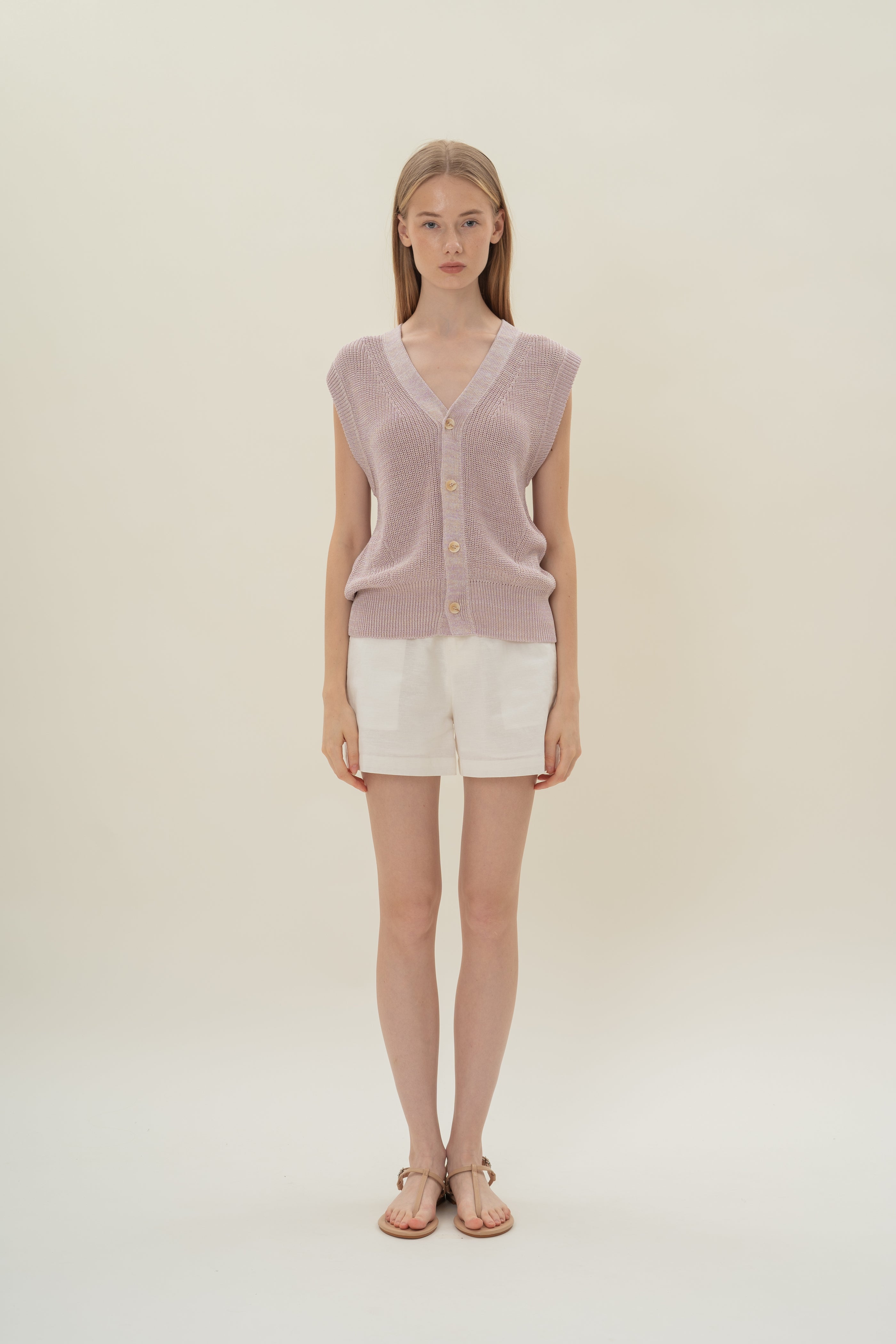 Button Melange Knit Vest in Lavender Mist