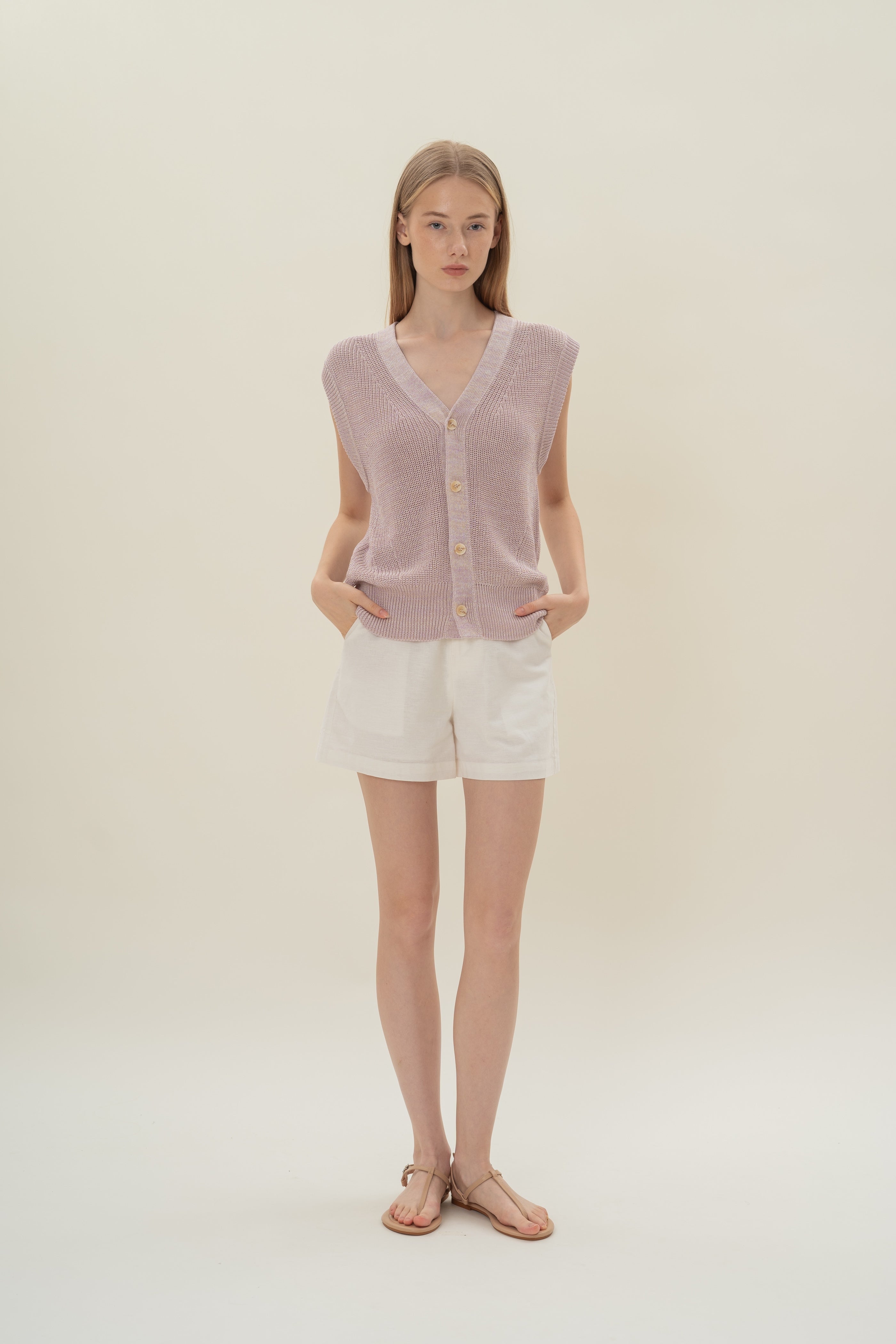 Button Melange Knit Vest in Lavender Mist