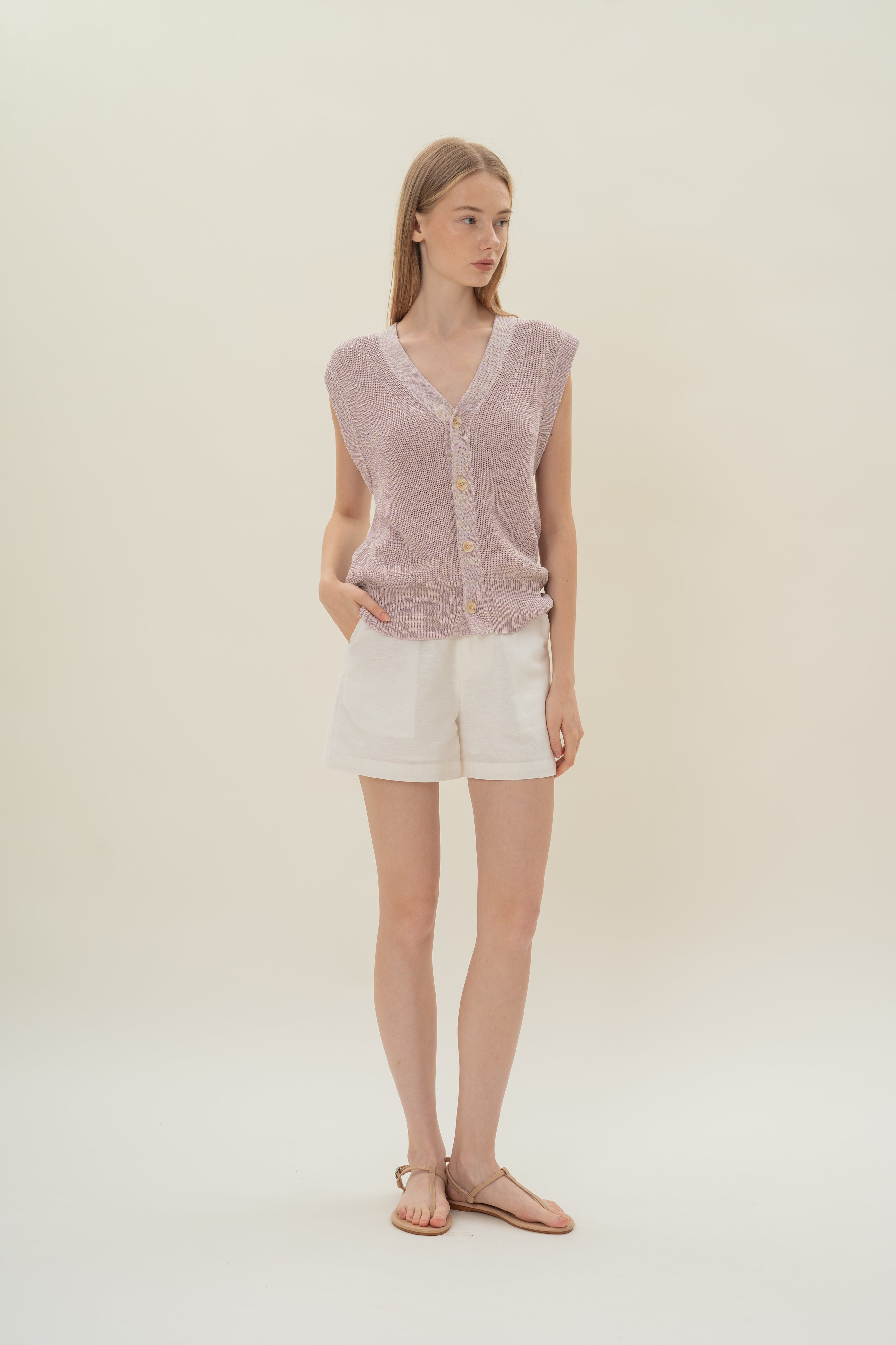 Button Melange Knit Vest in Lavender Mist