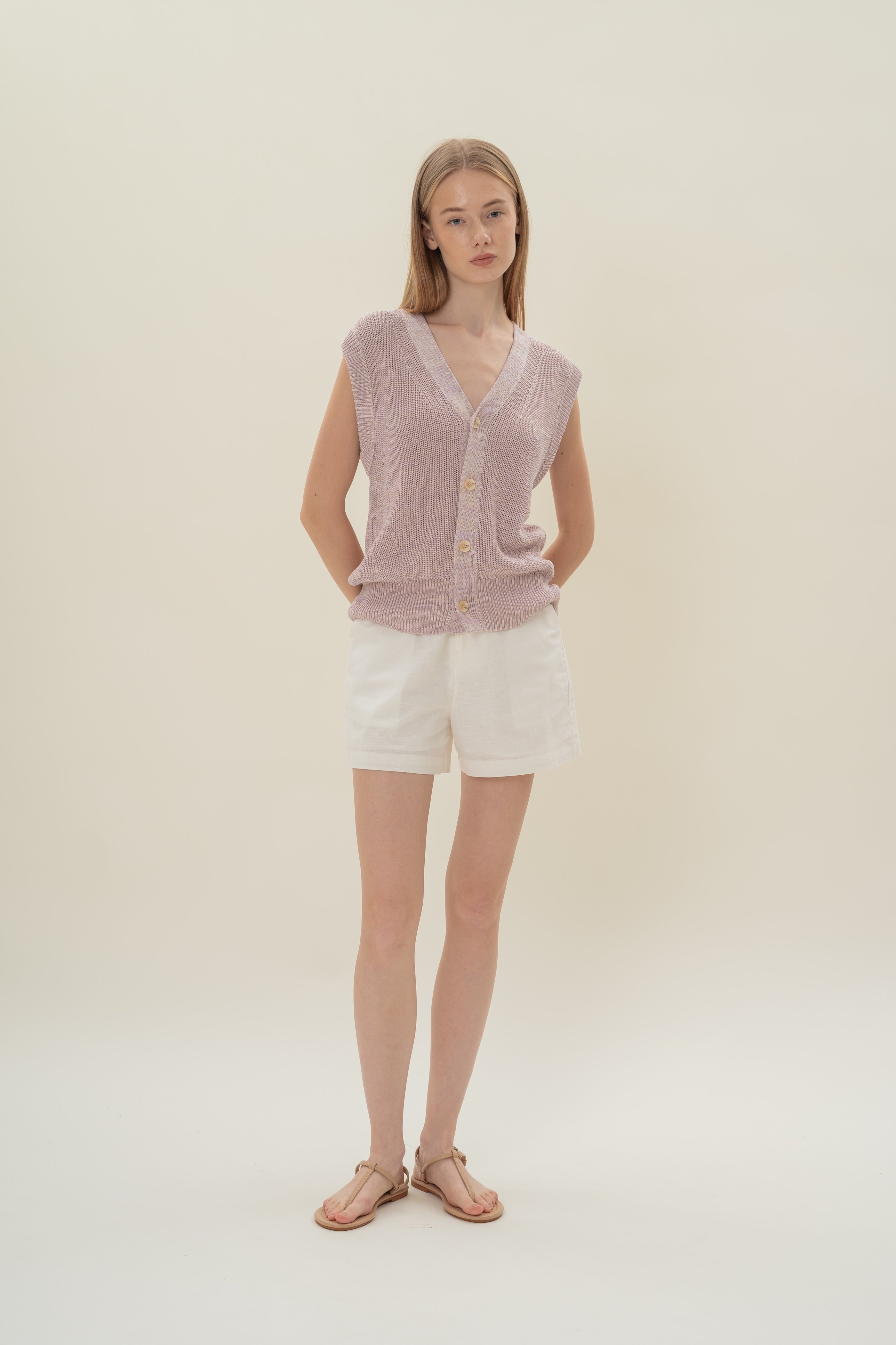Button Melange Knit Vest in Lavender Mist