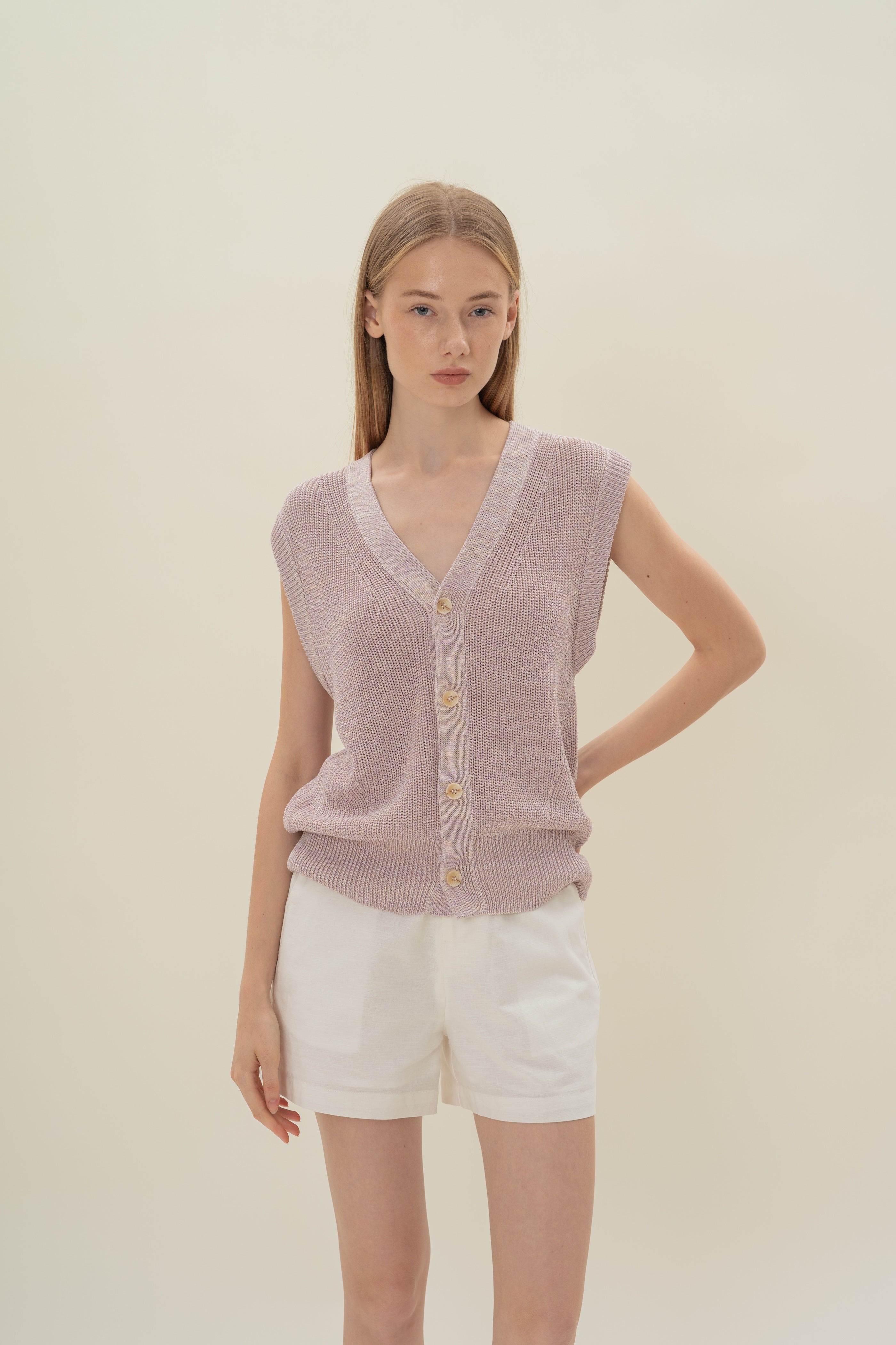 Button Melange Knit Vest in Lavender Mist
