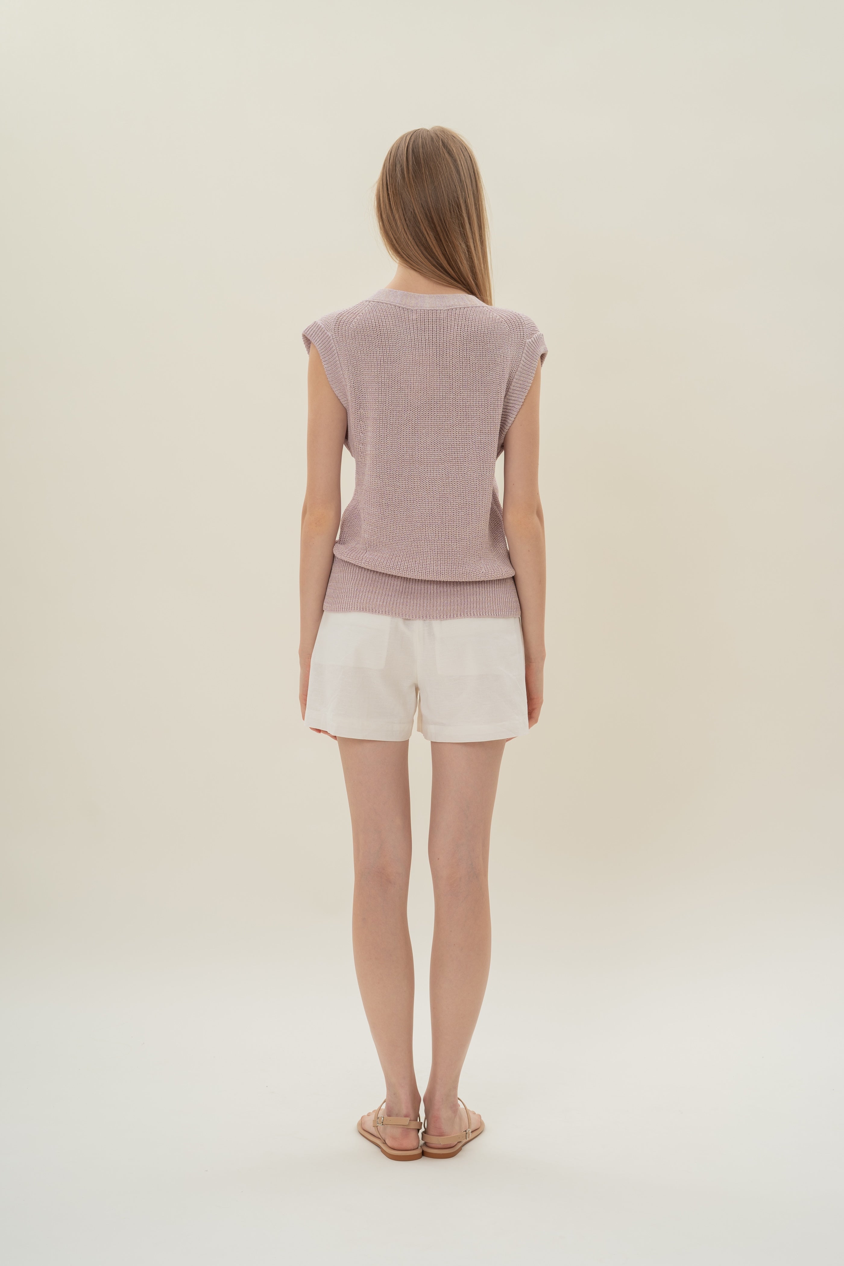 Button Melange Knit Vest in Lavender Mist