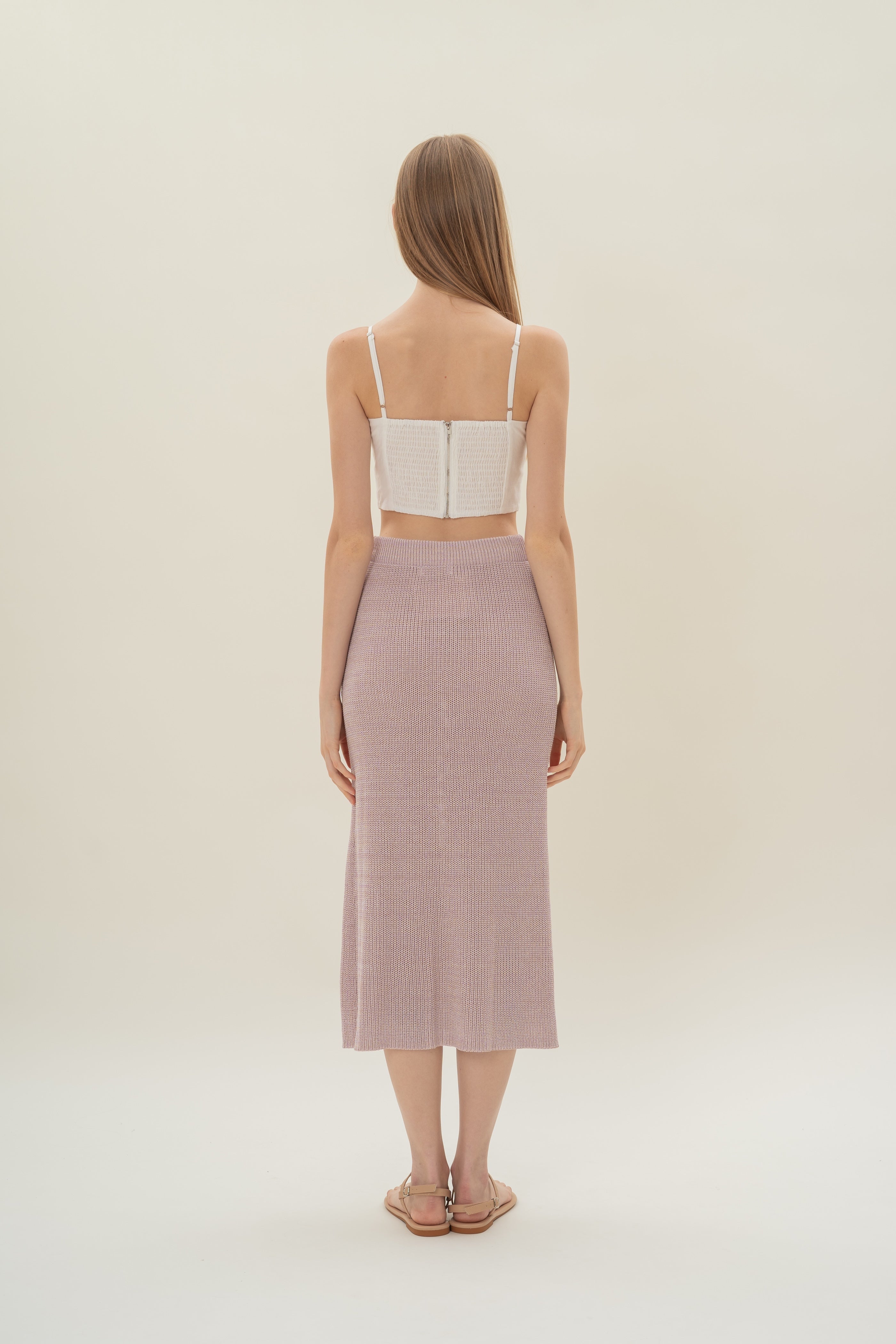 Button Melange Knit Skirt in Lavender Mist