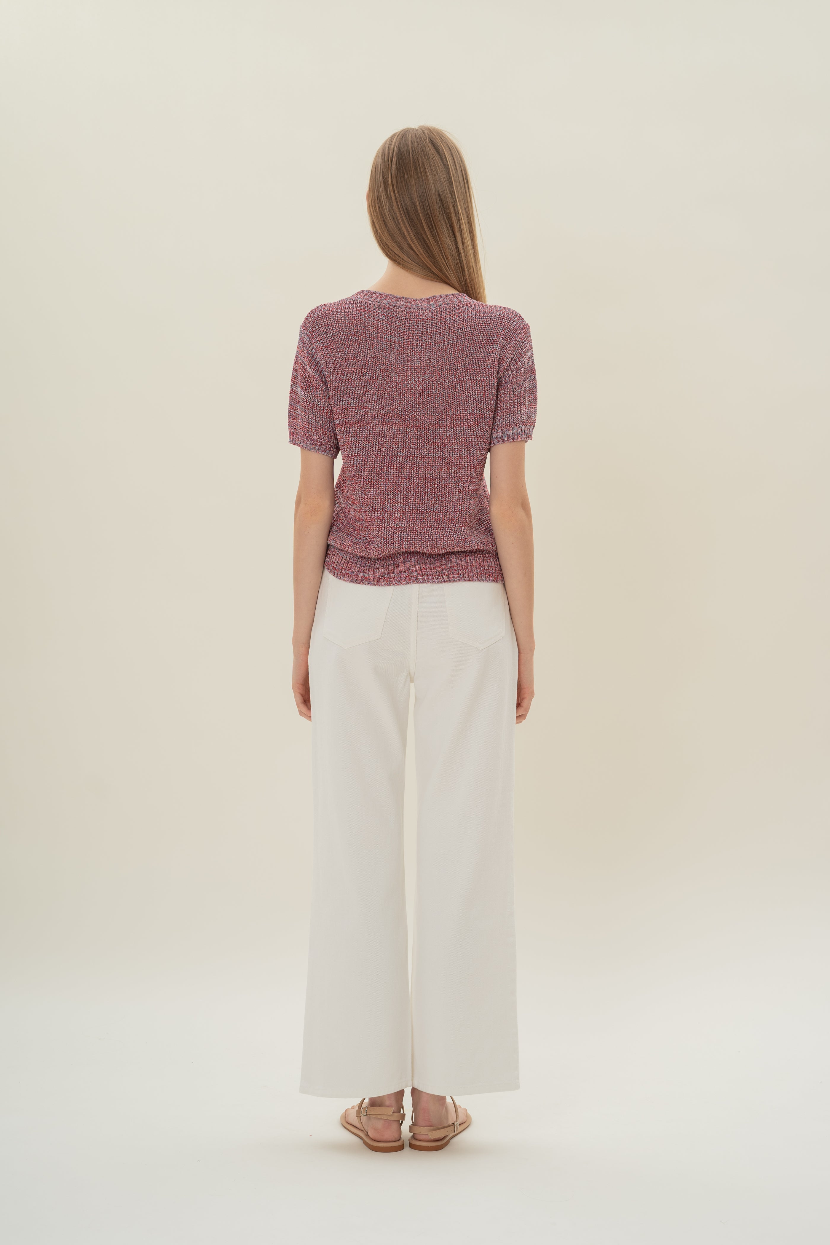 Round Neck Melange Knit Top in Red Valley