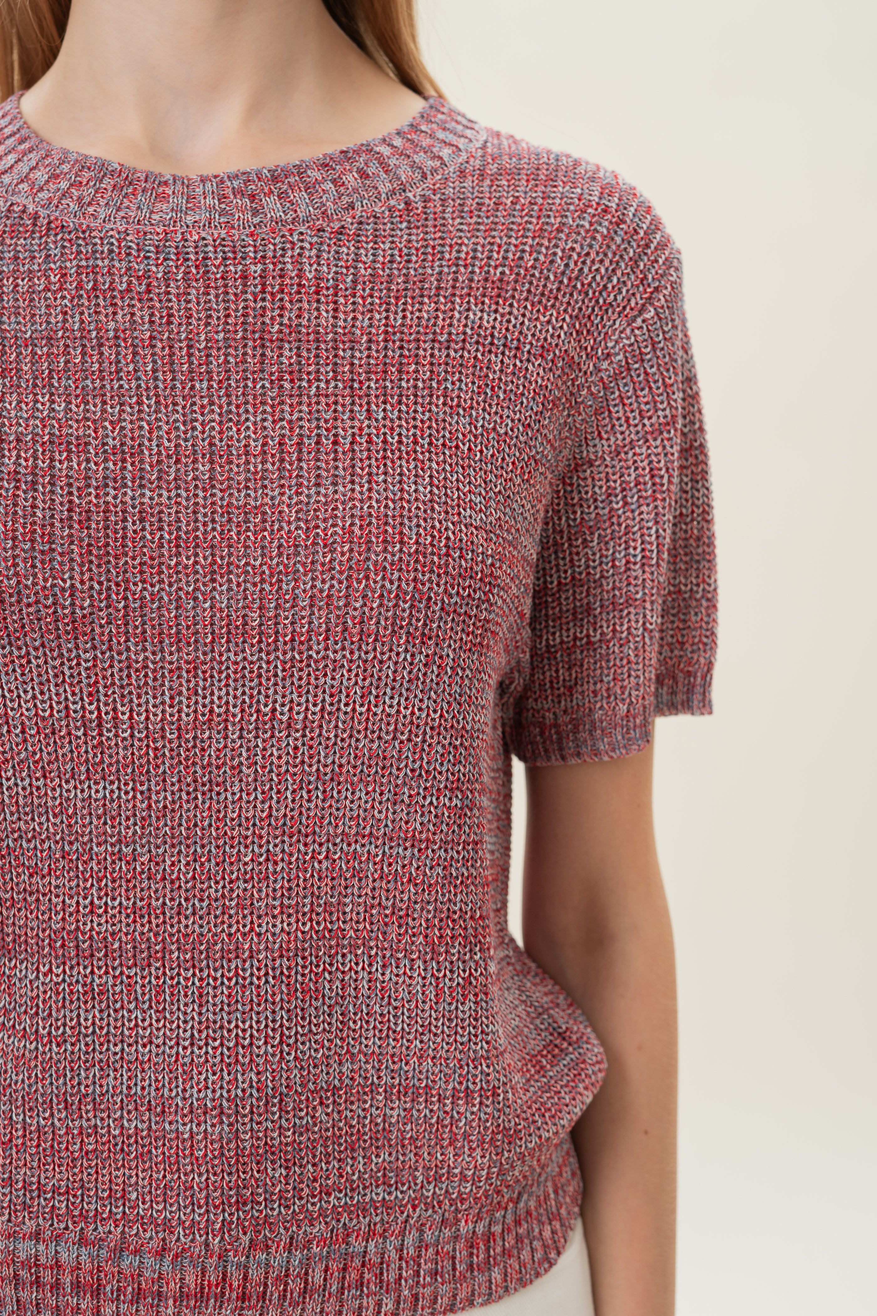 Round Neck Melange Knit Top in Red Valley