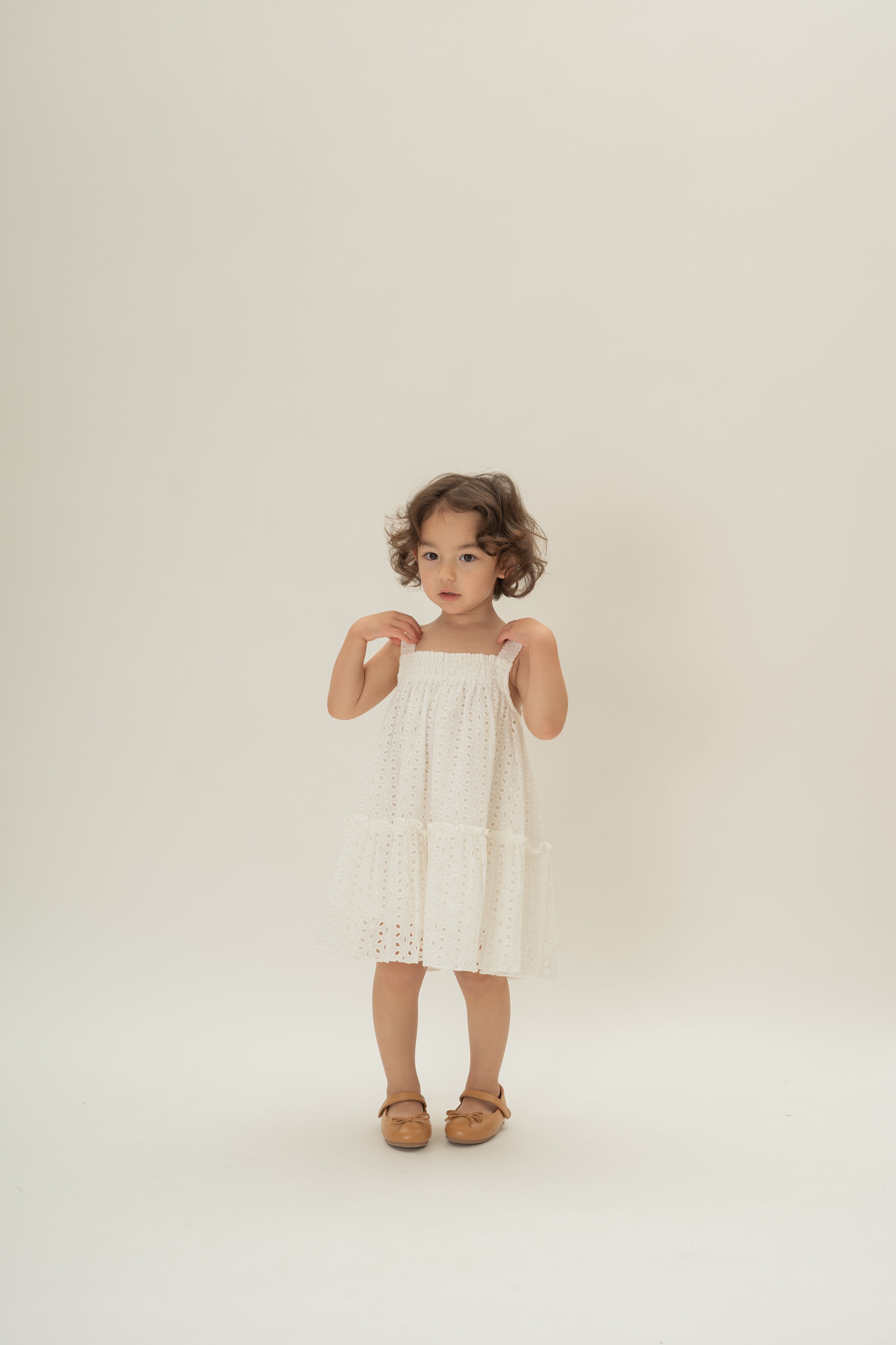 Mini Frilled Tiered Dress in Broderie White