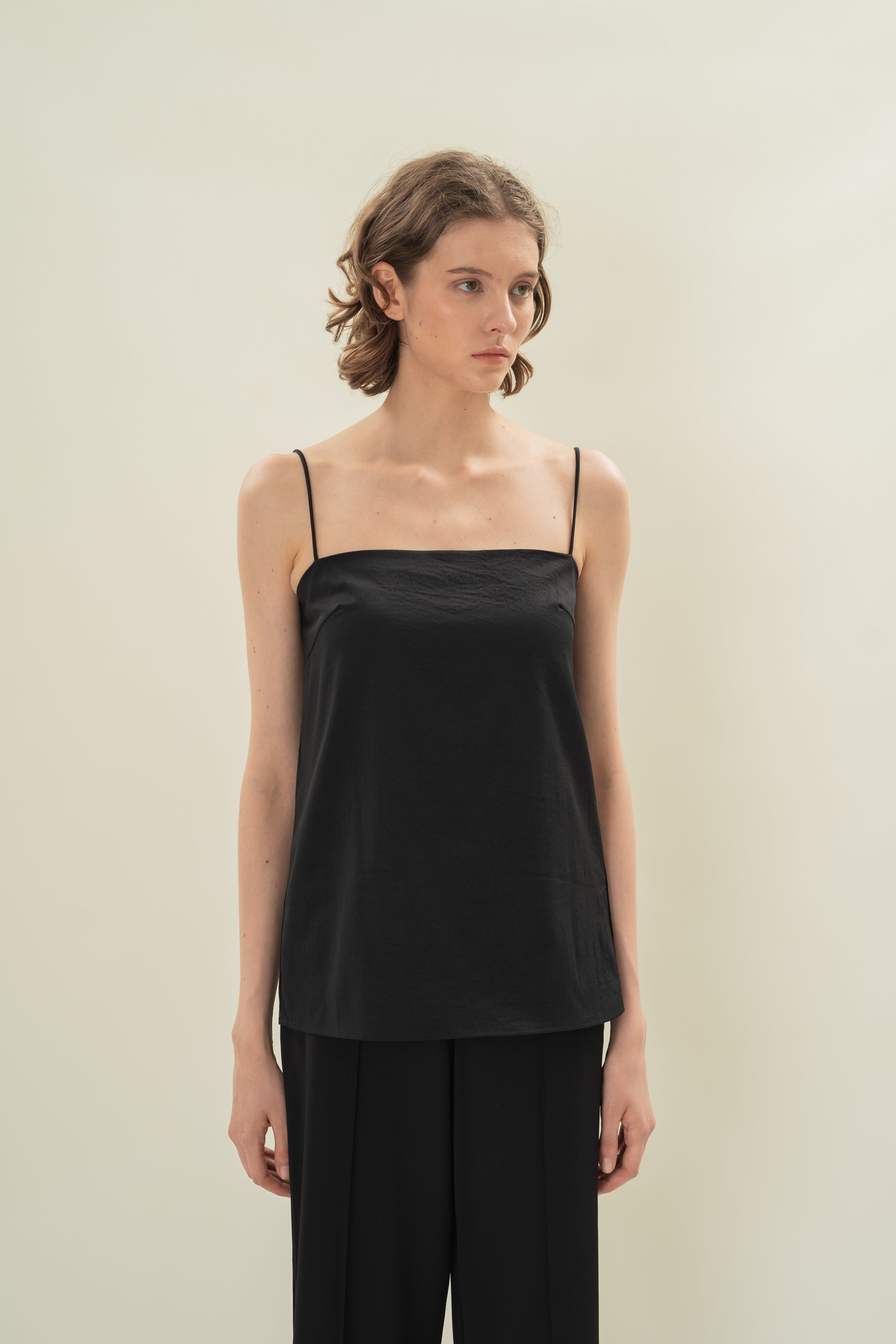 Straight Neck Slip Top in Black