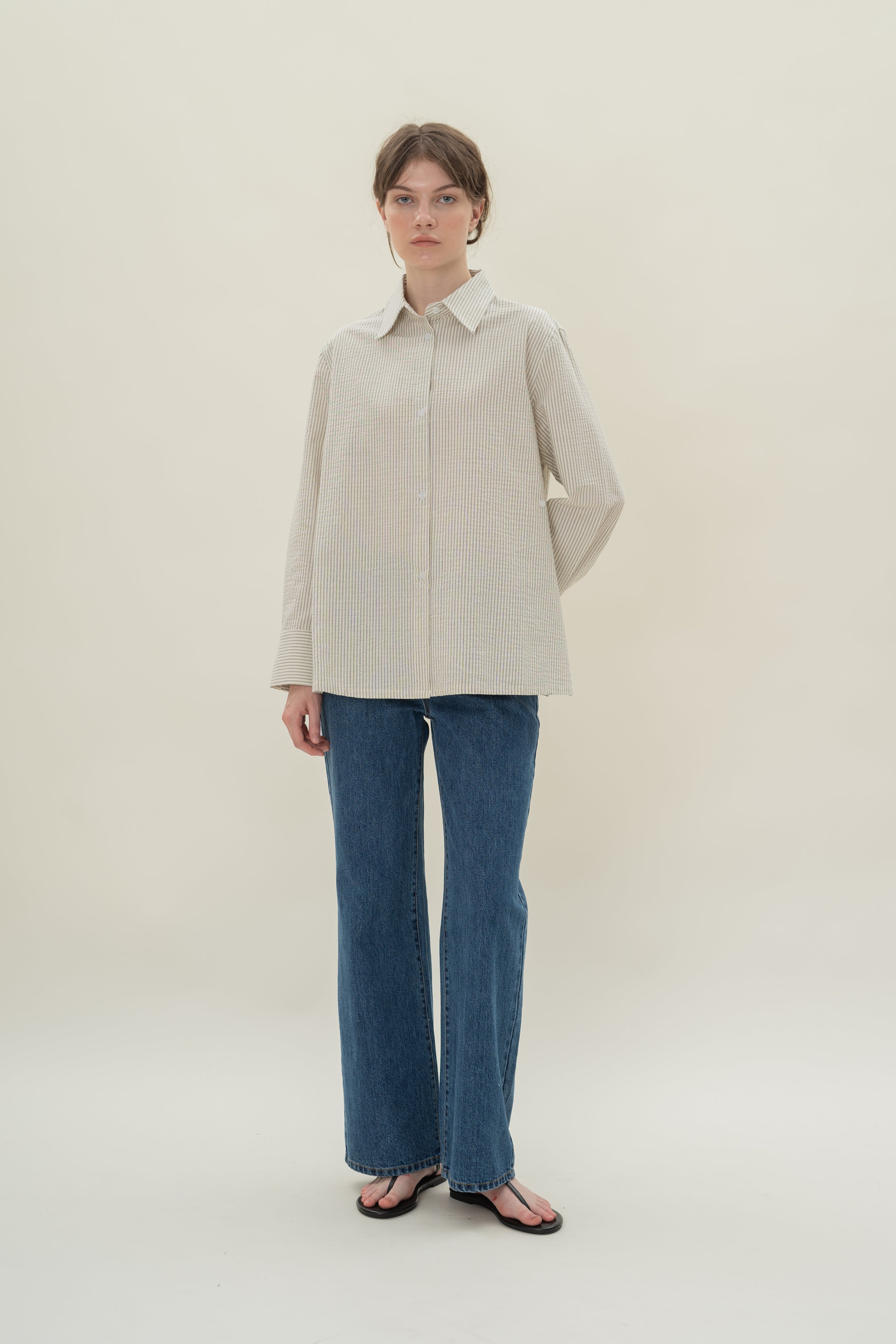 Oversized Wrap Shirt in Seersucker Blue Stripes